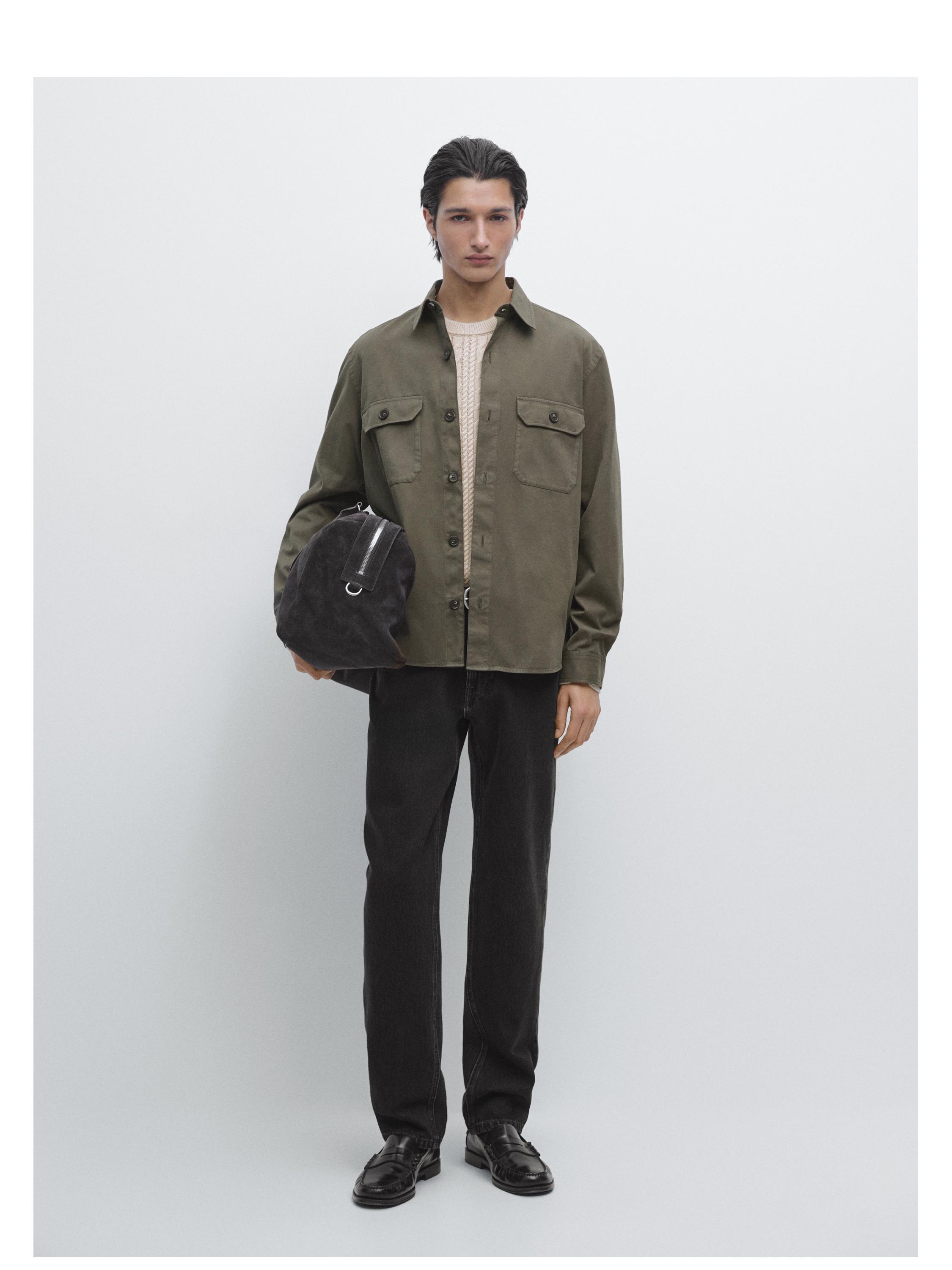 Cotton overshirt with pockets — GREEN