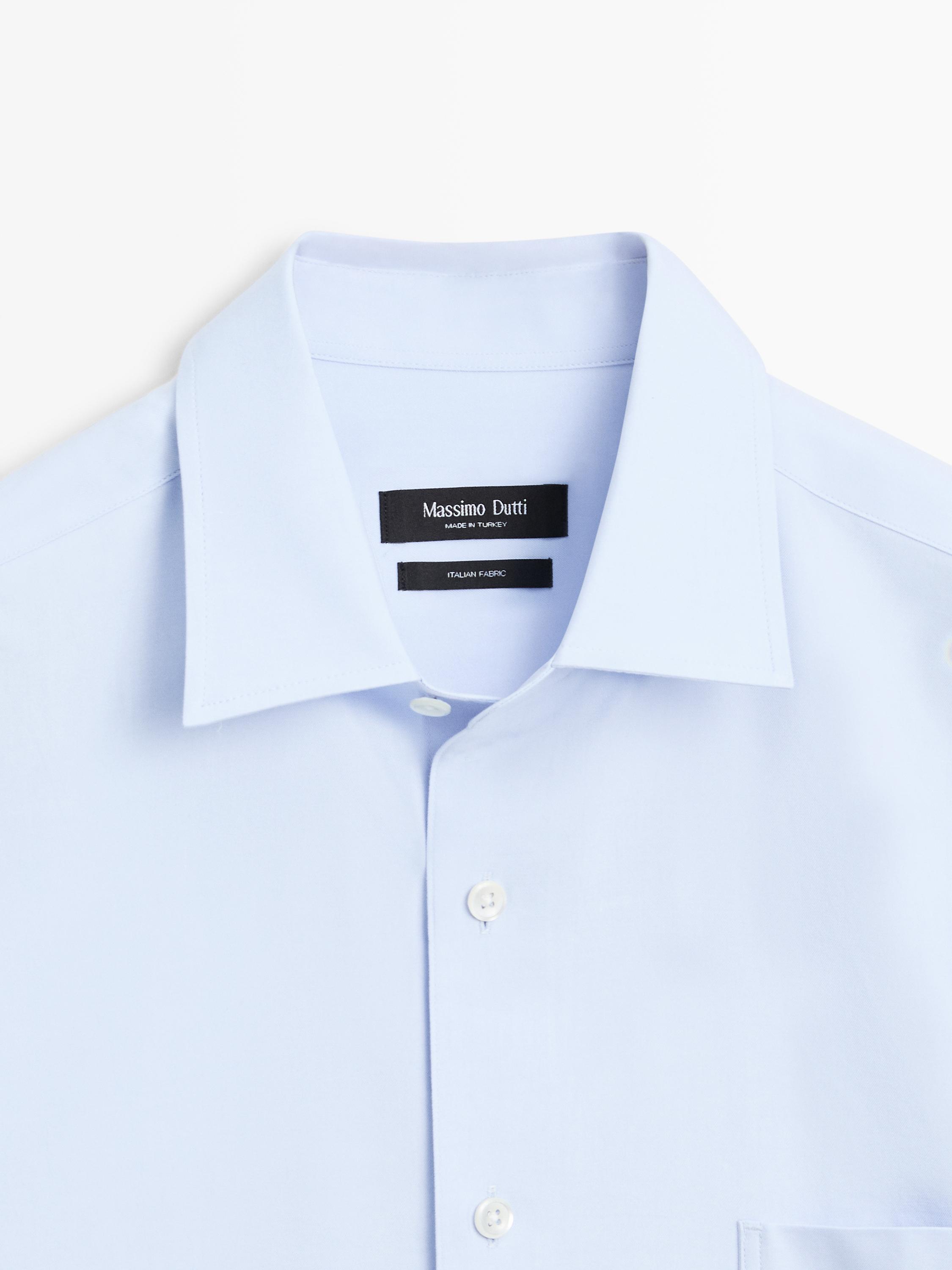 Slim fit cotton blend shirt — Sky blue