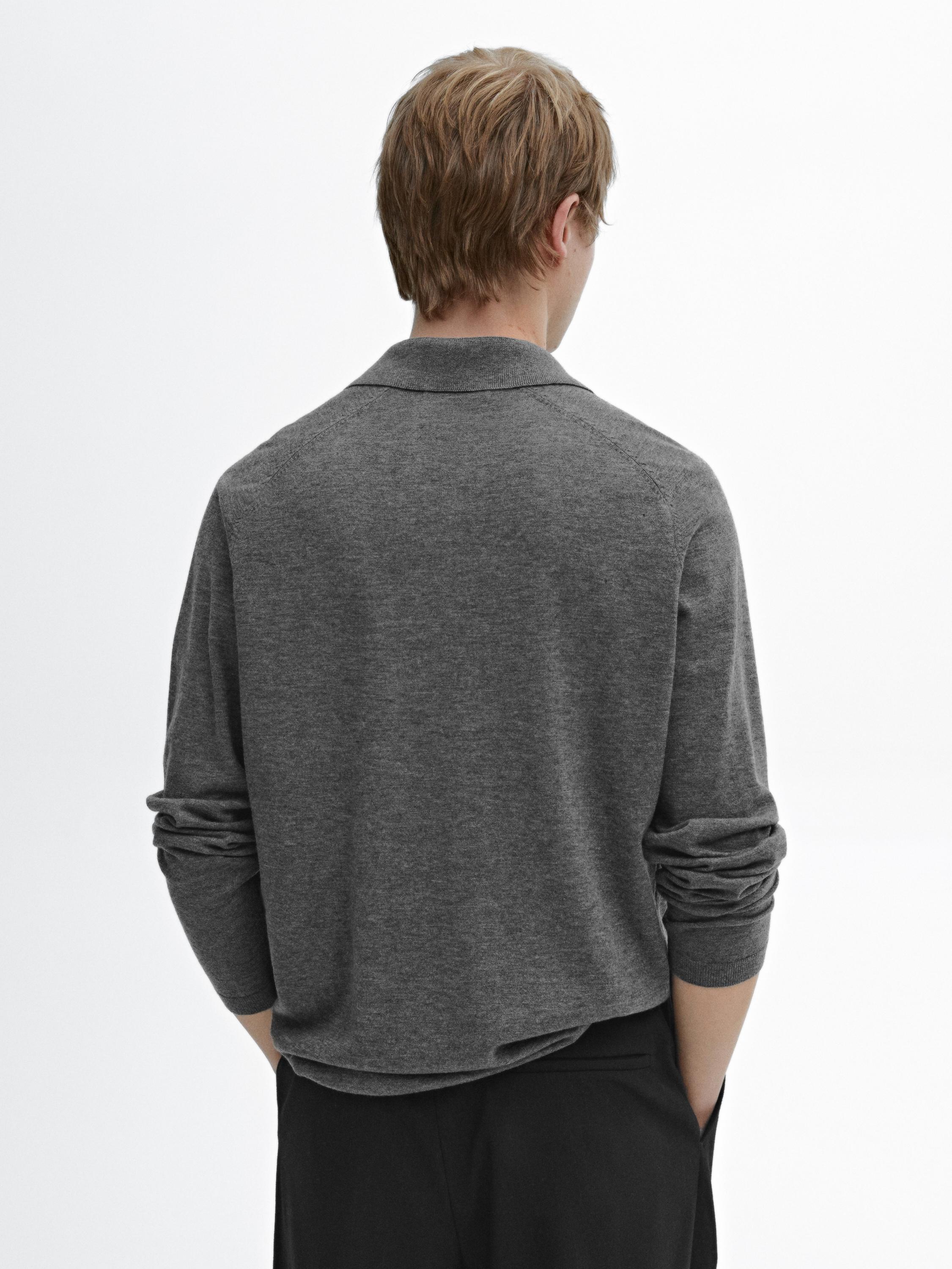 Wool blend knit sweater with polo collar