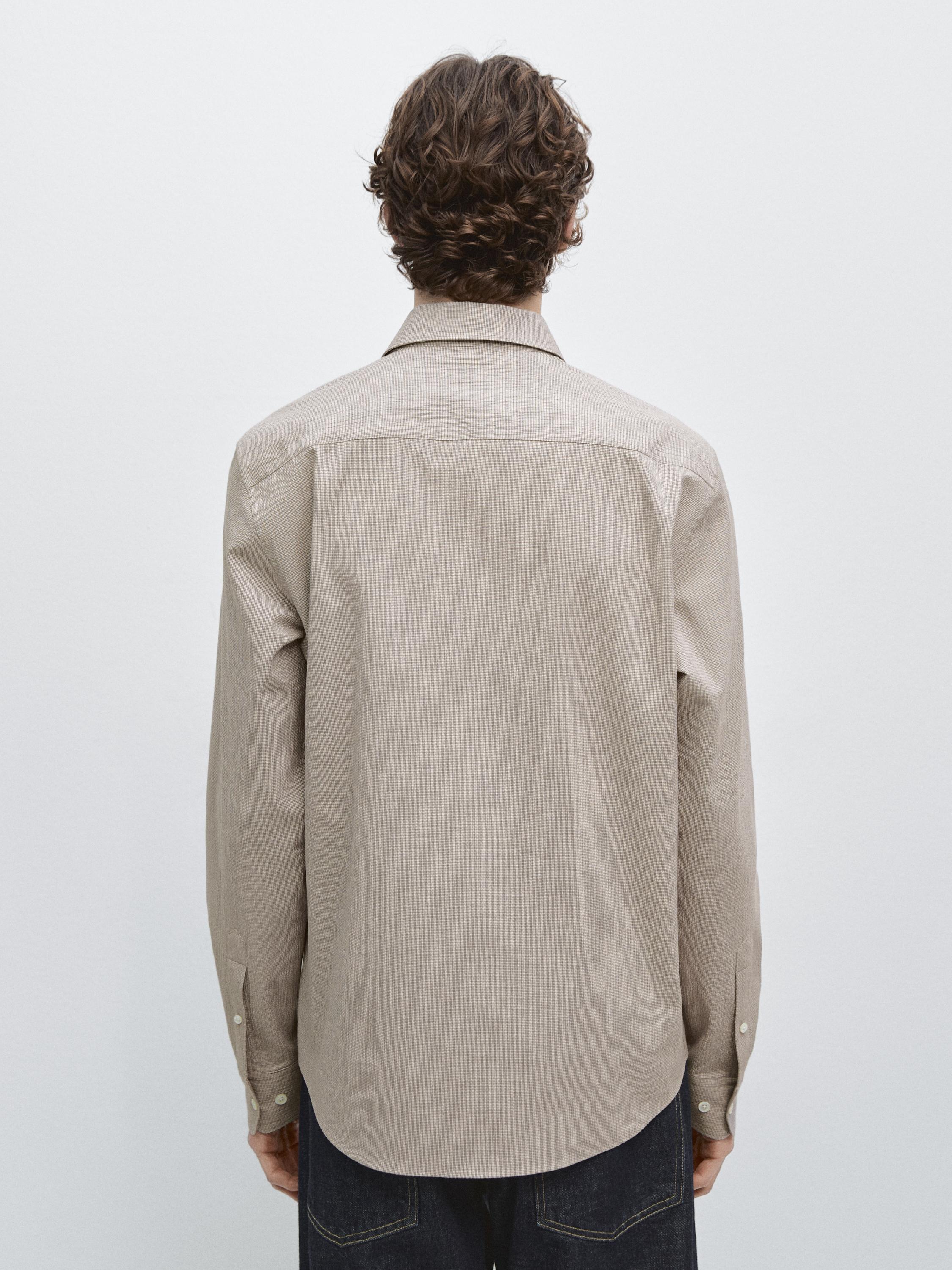 Houndstooth cotton blend shirt — BEIGE