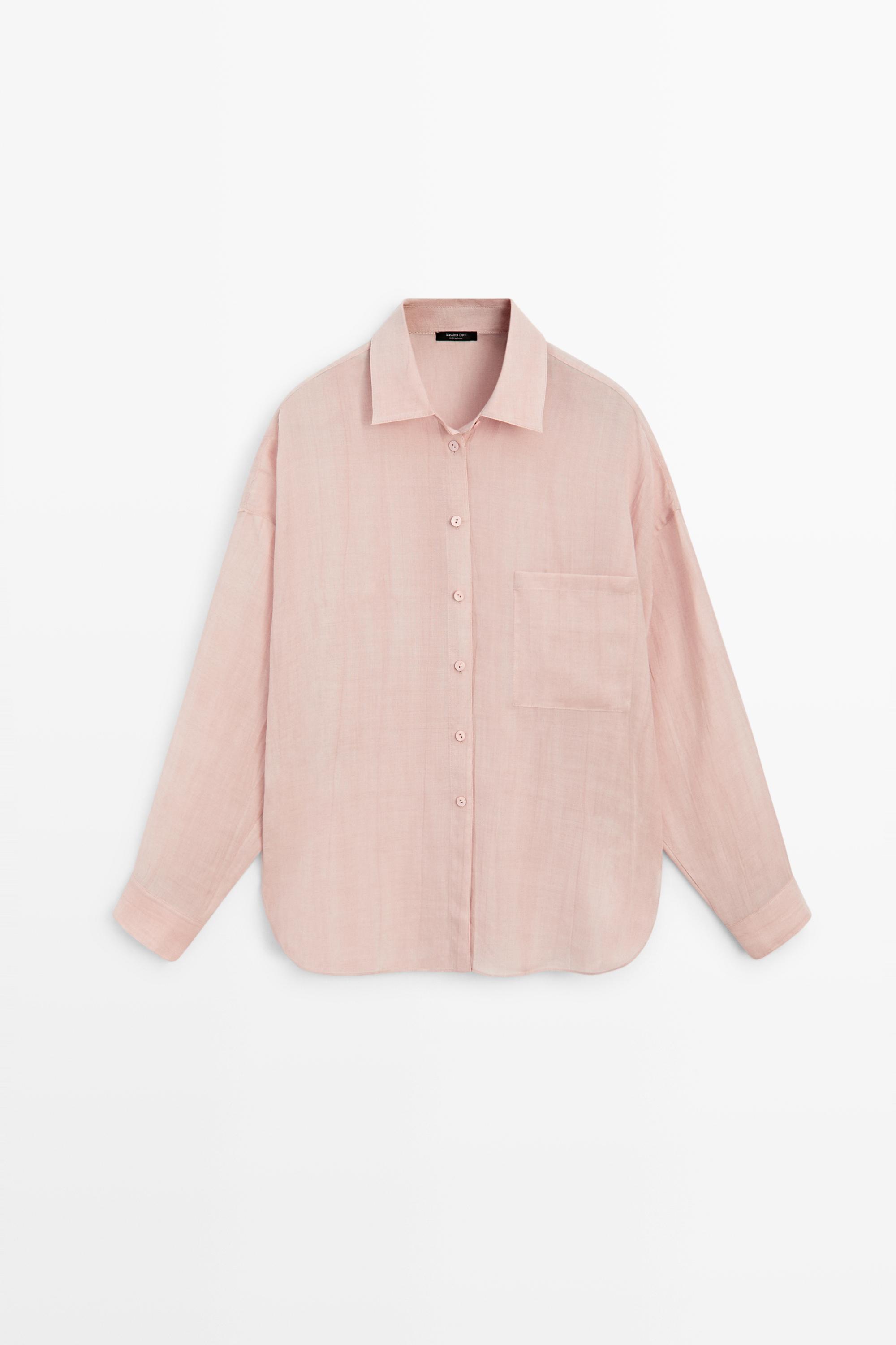 Flowing ramie pocket shirt — PALE PINK