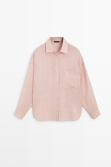 Flowing ramie pocket shirt — PALE PINK 2