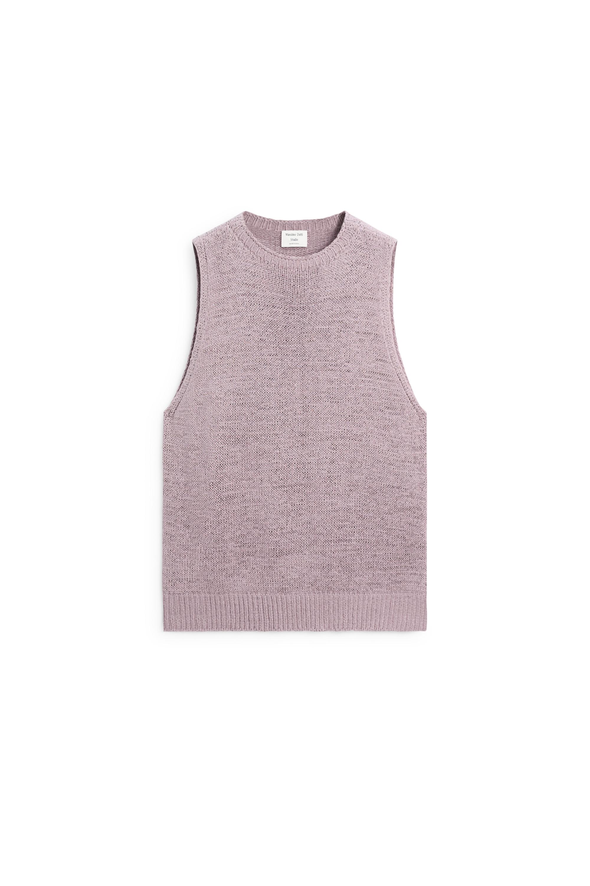 STUDIO Silk-Blend Knit Halter Top — PLUM