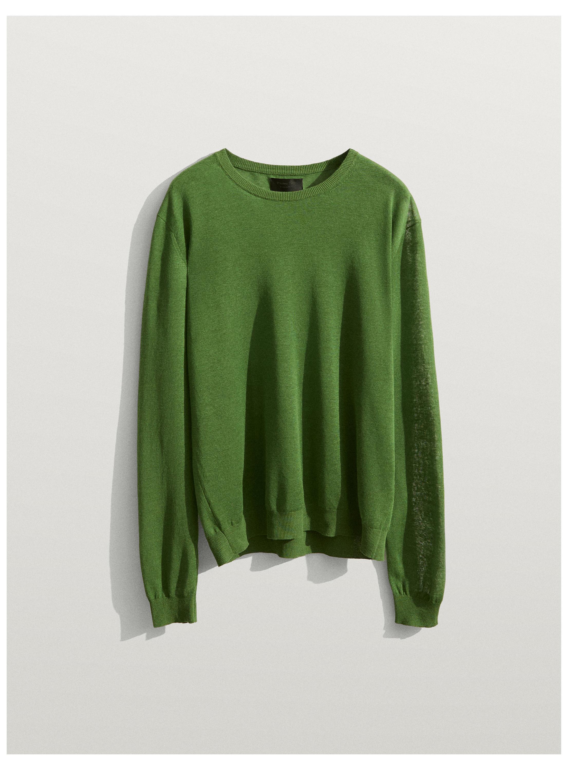 Linen and cashmere knit crew neck sweater — LIME GREEN