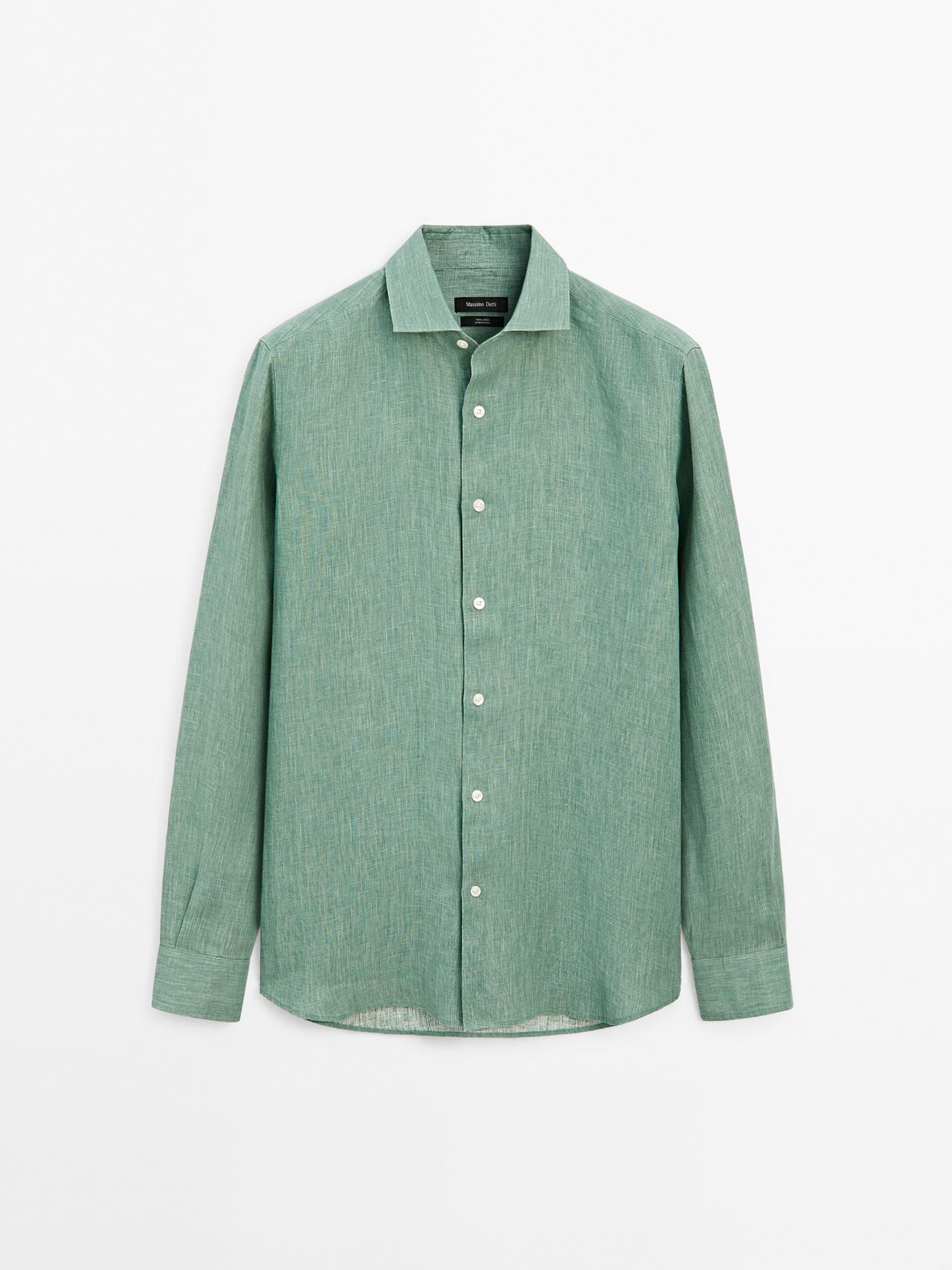 Massimo Dutti - Herre - Let, Regular Fit Skjorte I 100 % Hør - Grøn - M