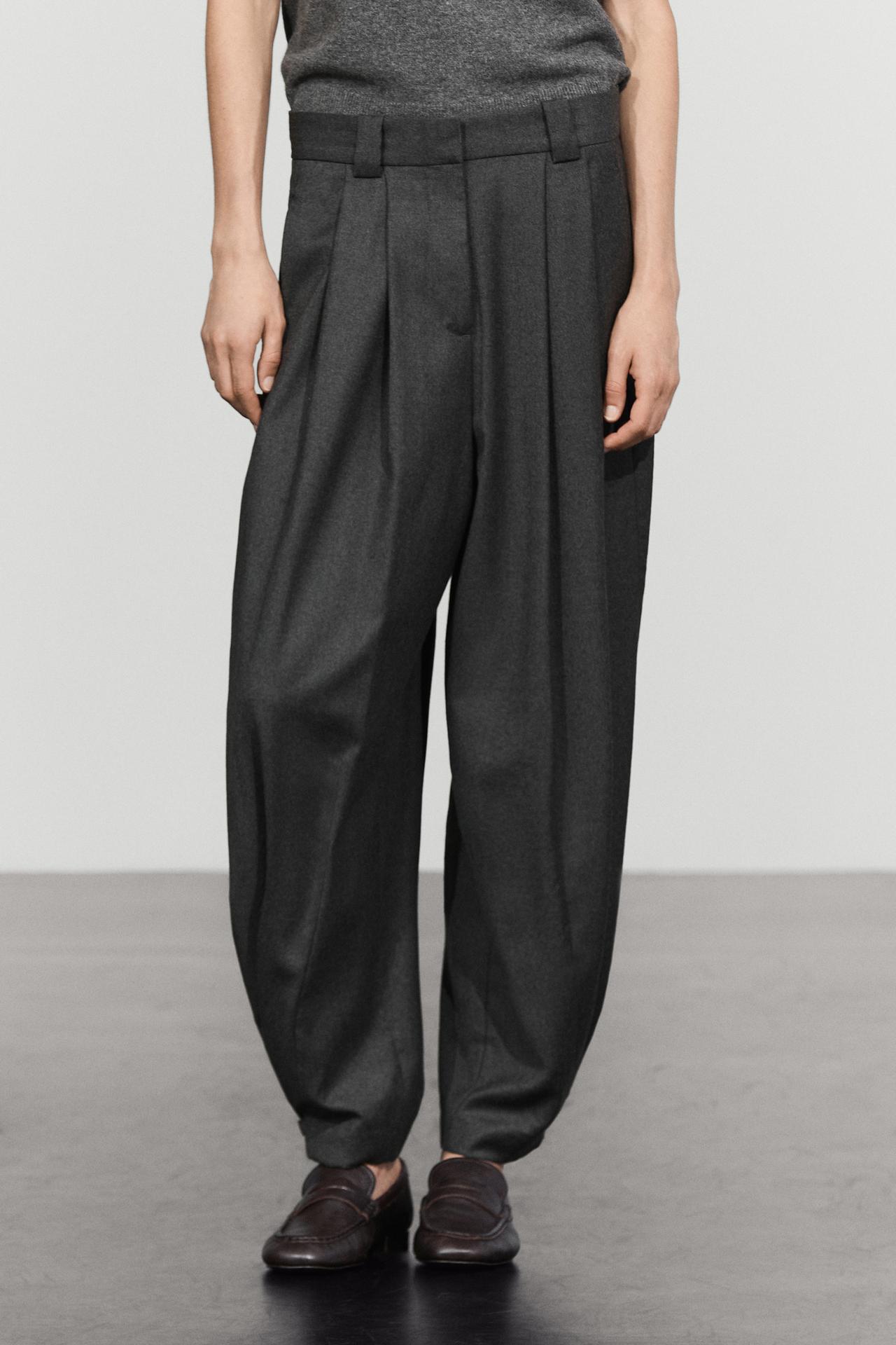 Pleated flannel pants with hem detail — DARK GREY