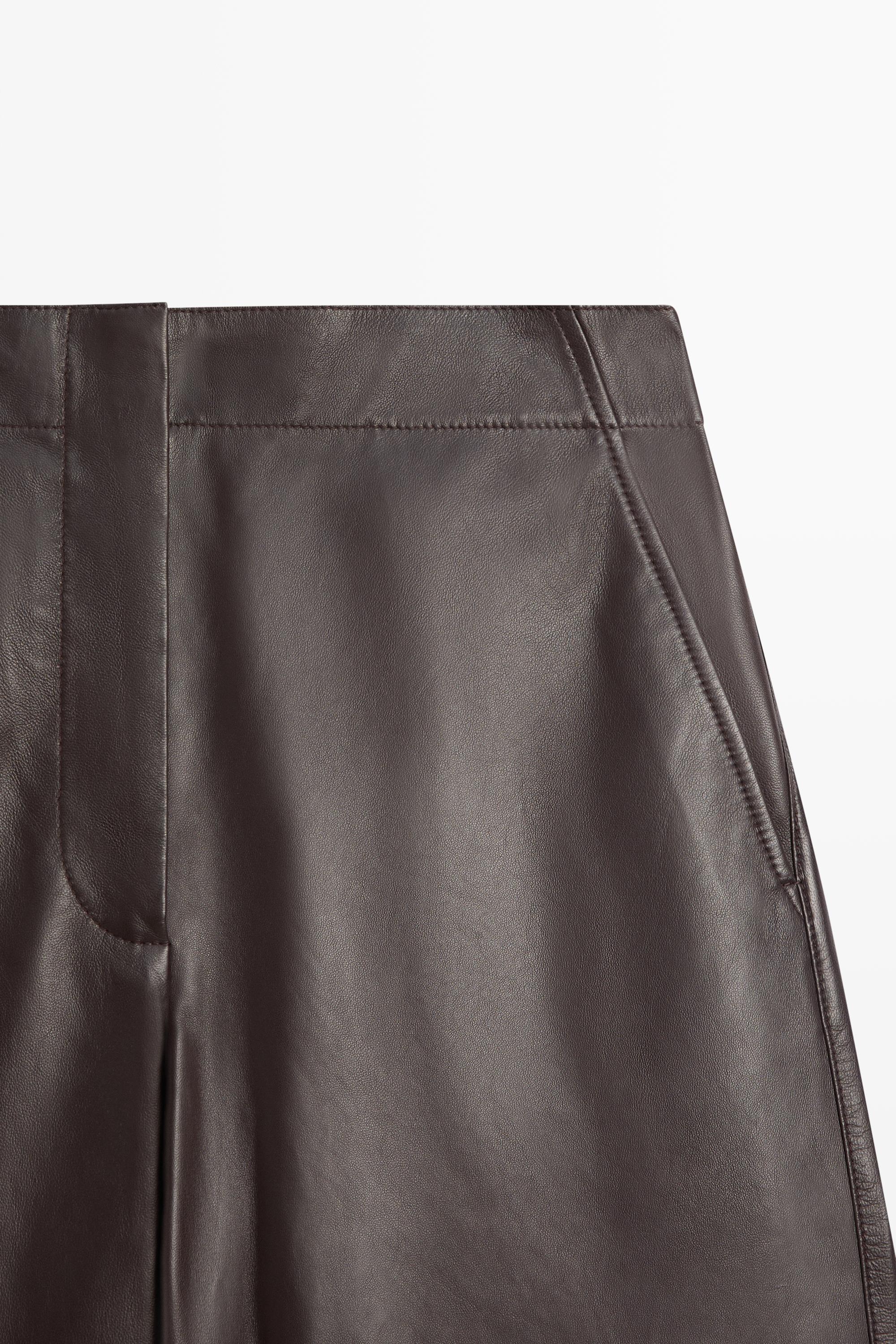 Leather barrel fit pants — BROWN