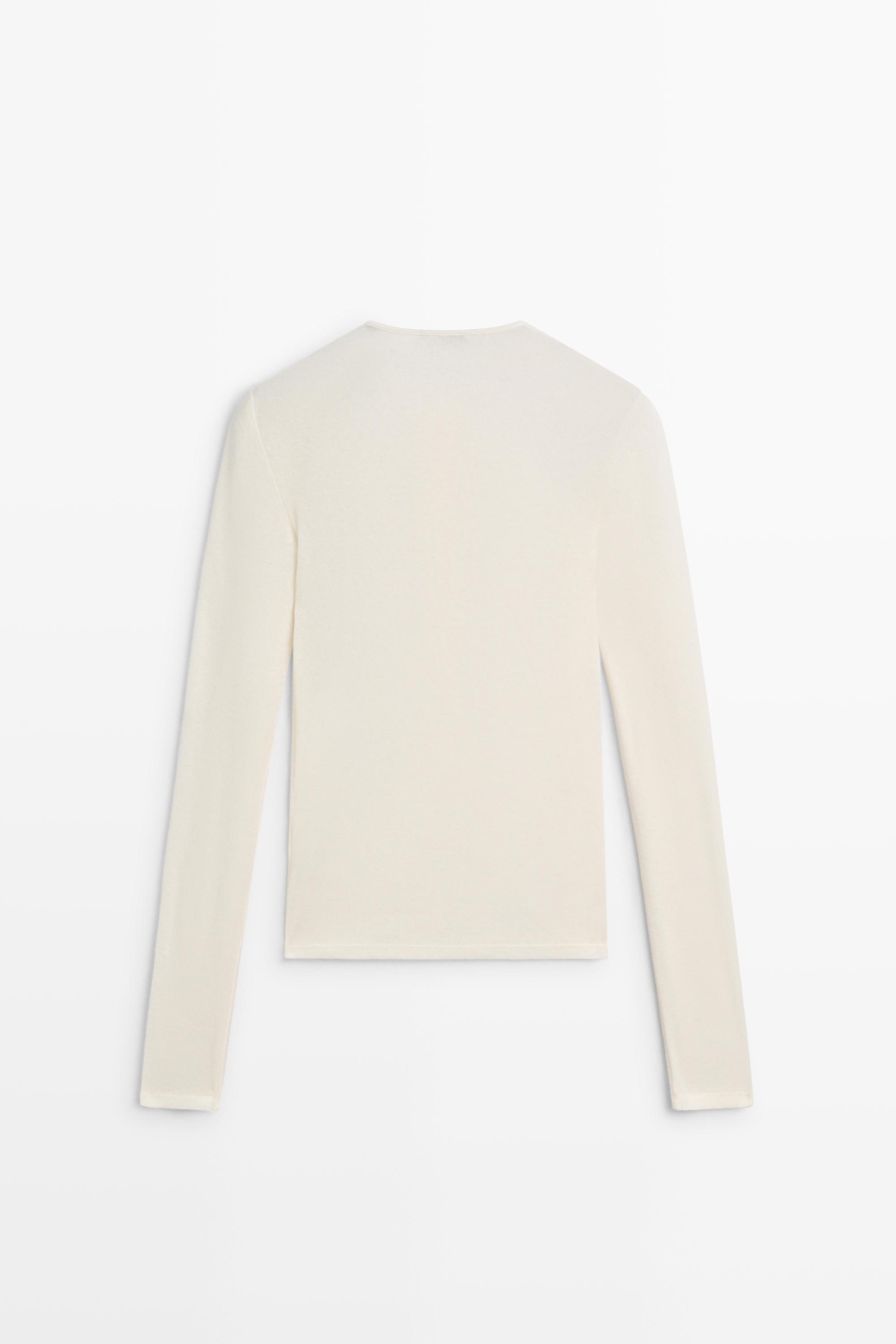 Massimo Dutti Pamuk karışımlı düğmeli yaka uzun kollu t-shirt