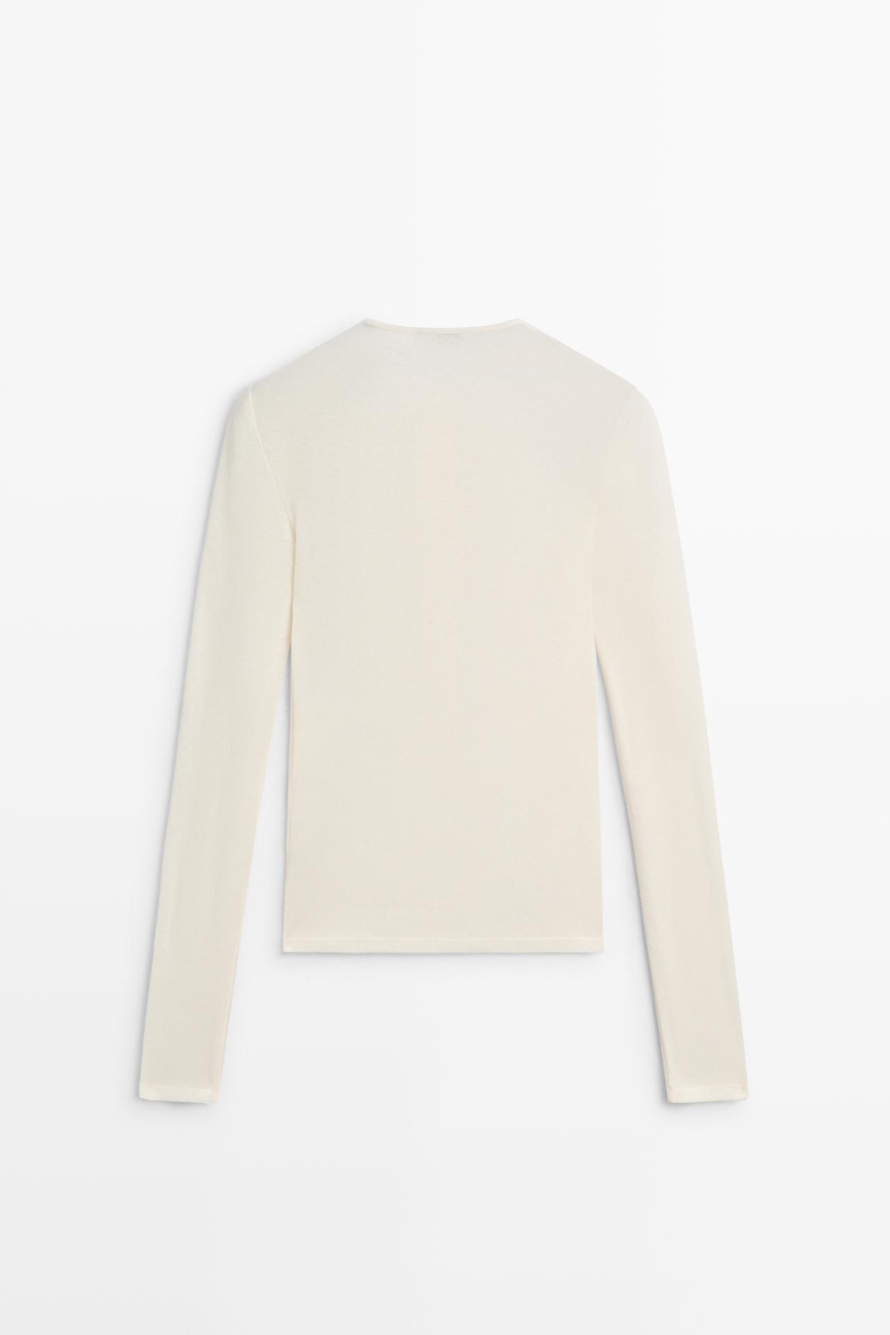Long sleeve cotton blend henley — CREAM