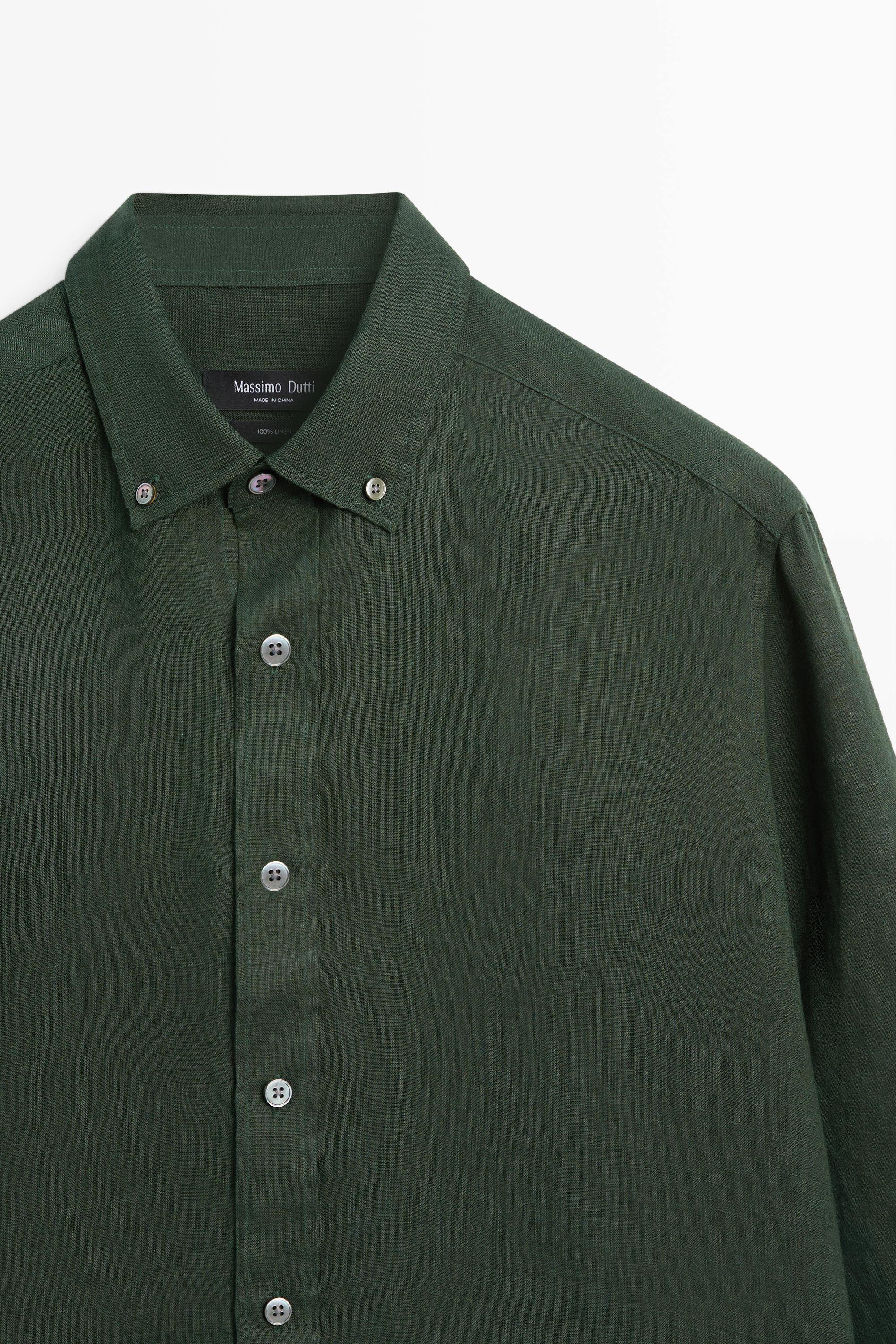 100% linen regular fit shirt — BLUISH GREEN