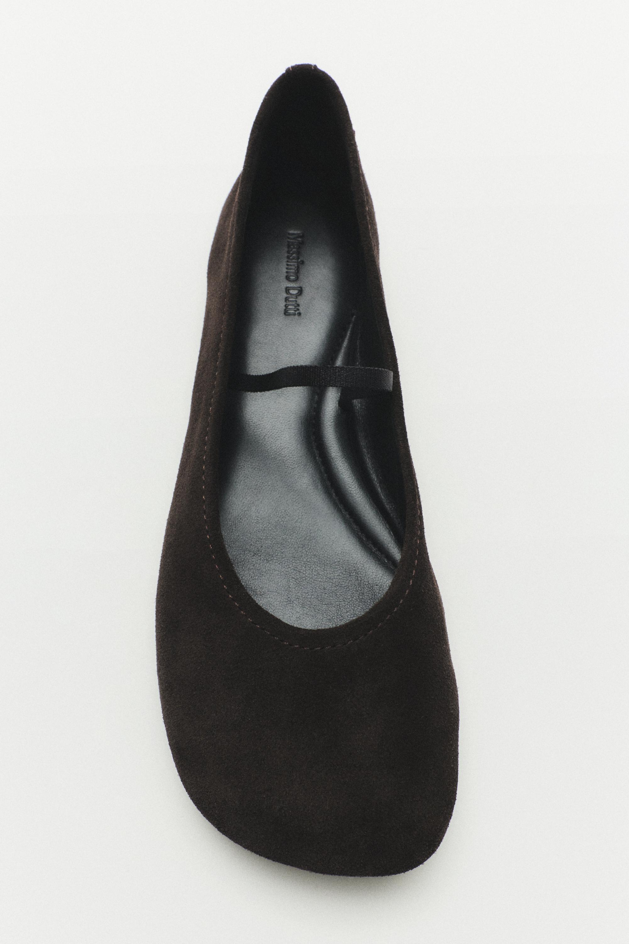 Square toe leather ballerina flats — BROWN