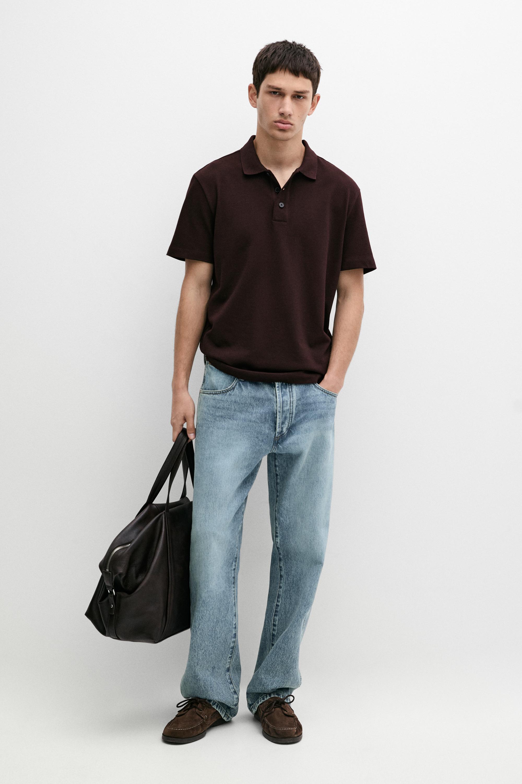 Polo en maille col V coton mélangé