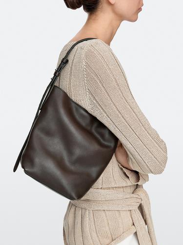 Nappa leather mini bucket bag — BROWN 3