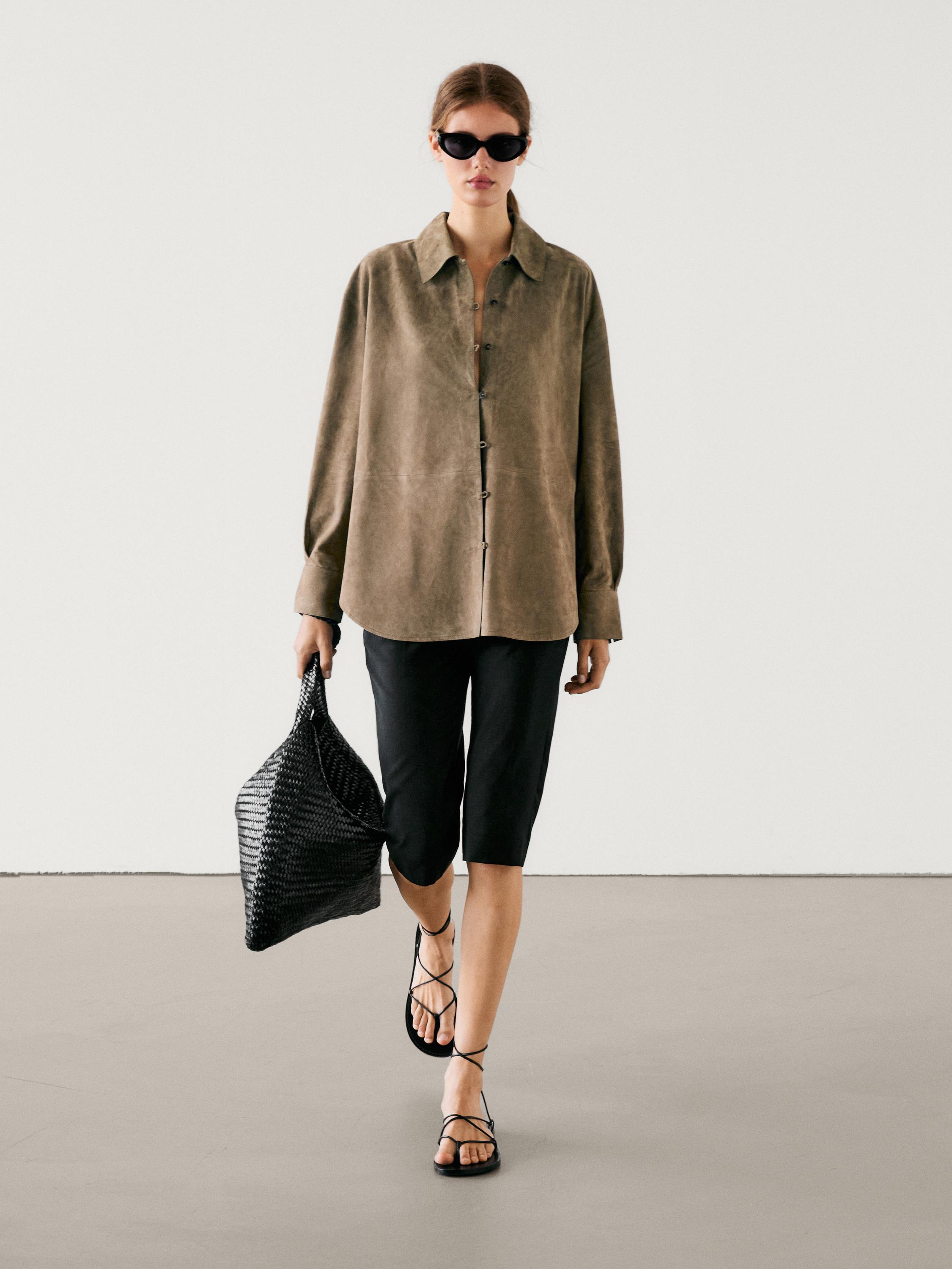 Suede leather buttoned shirt