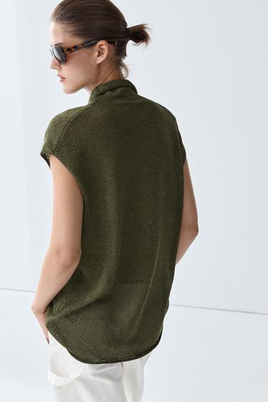 Draped high neck knit top — GREEN 5