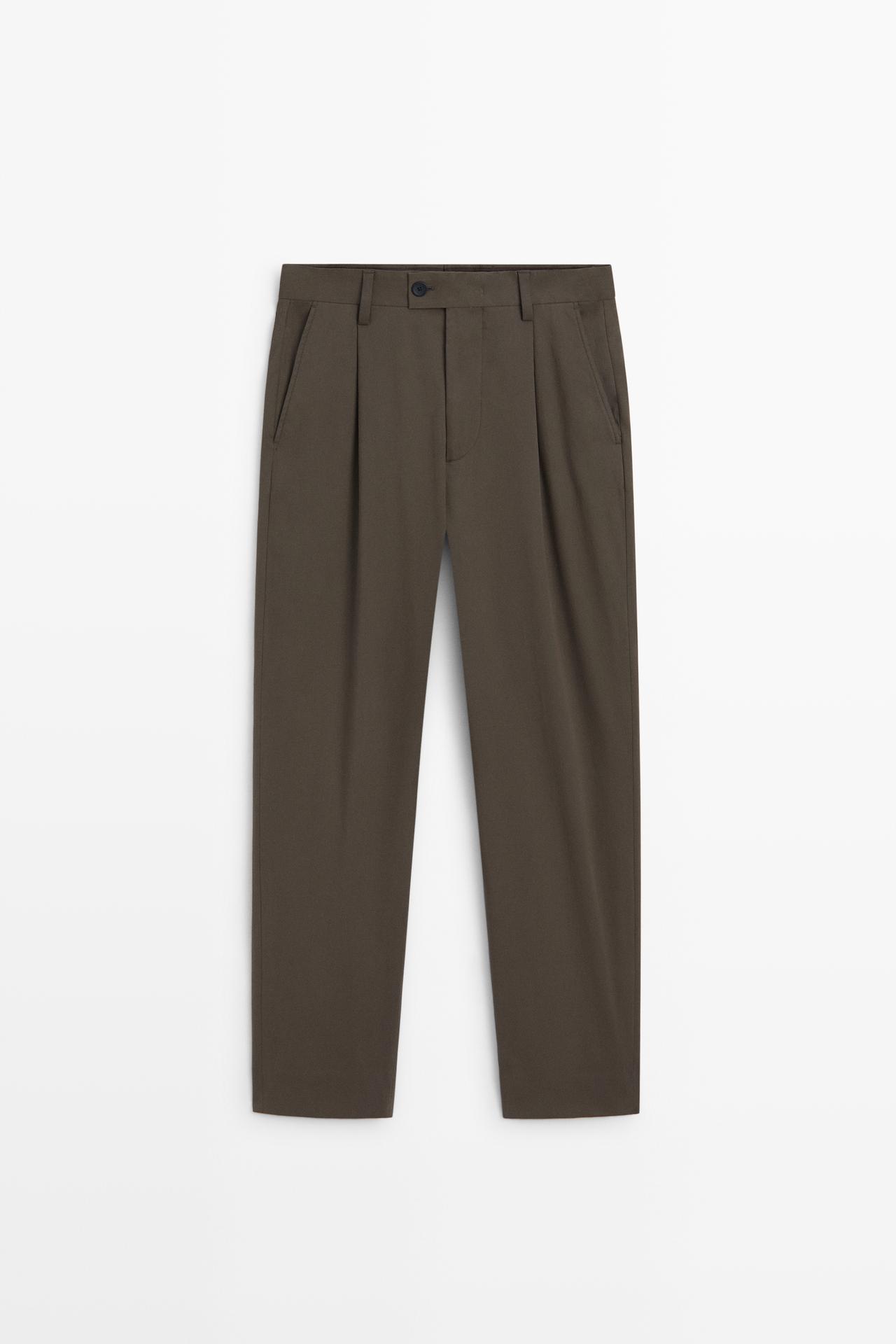 Wide-leg darted pants — BROWN