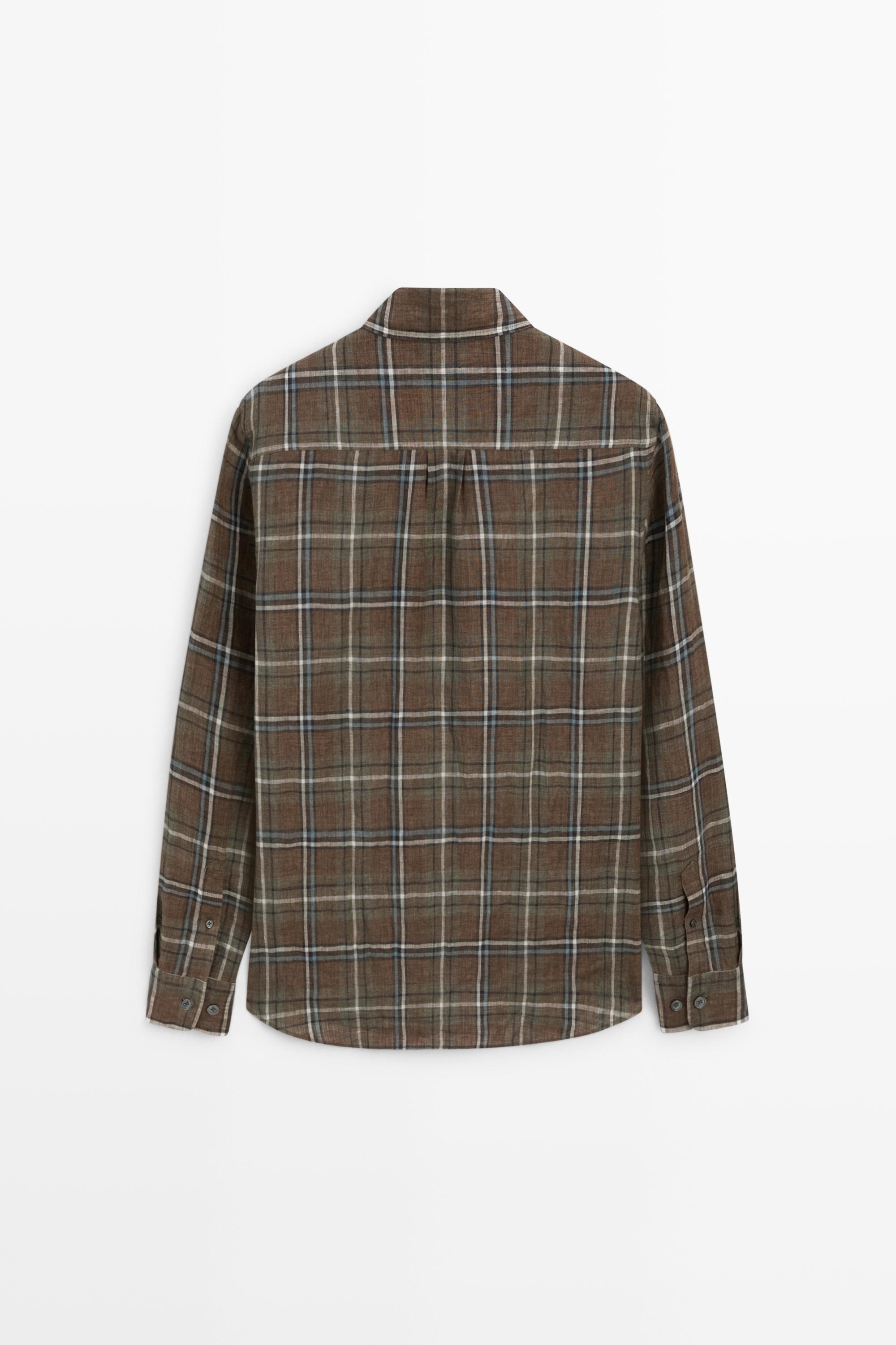 100% linen regular fit check shirt — GREEN