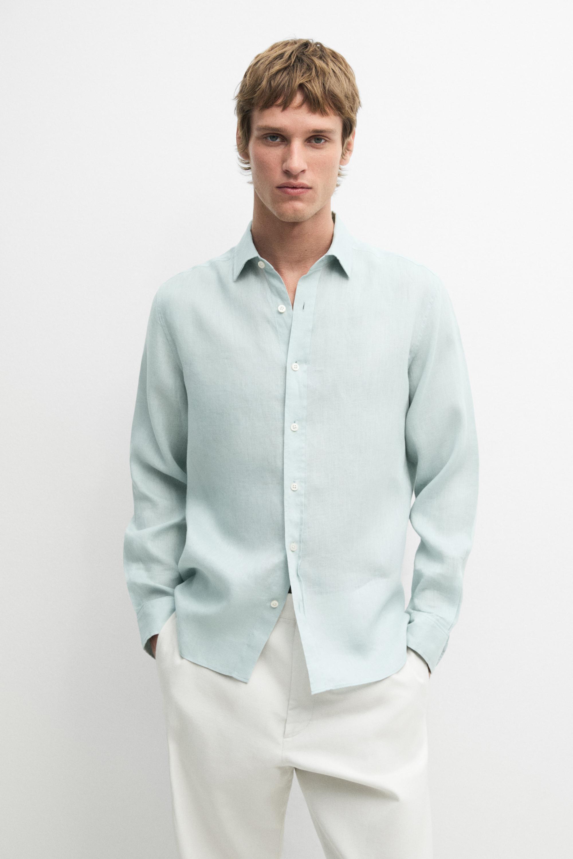 100% linen slim fit shirt — PALE GREEN