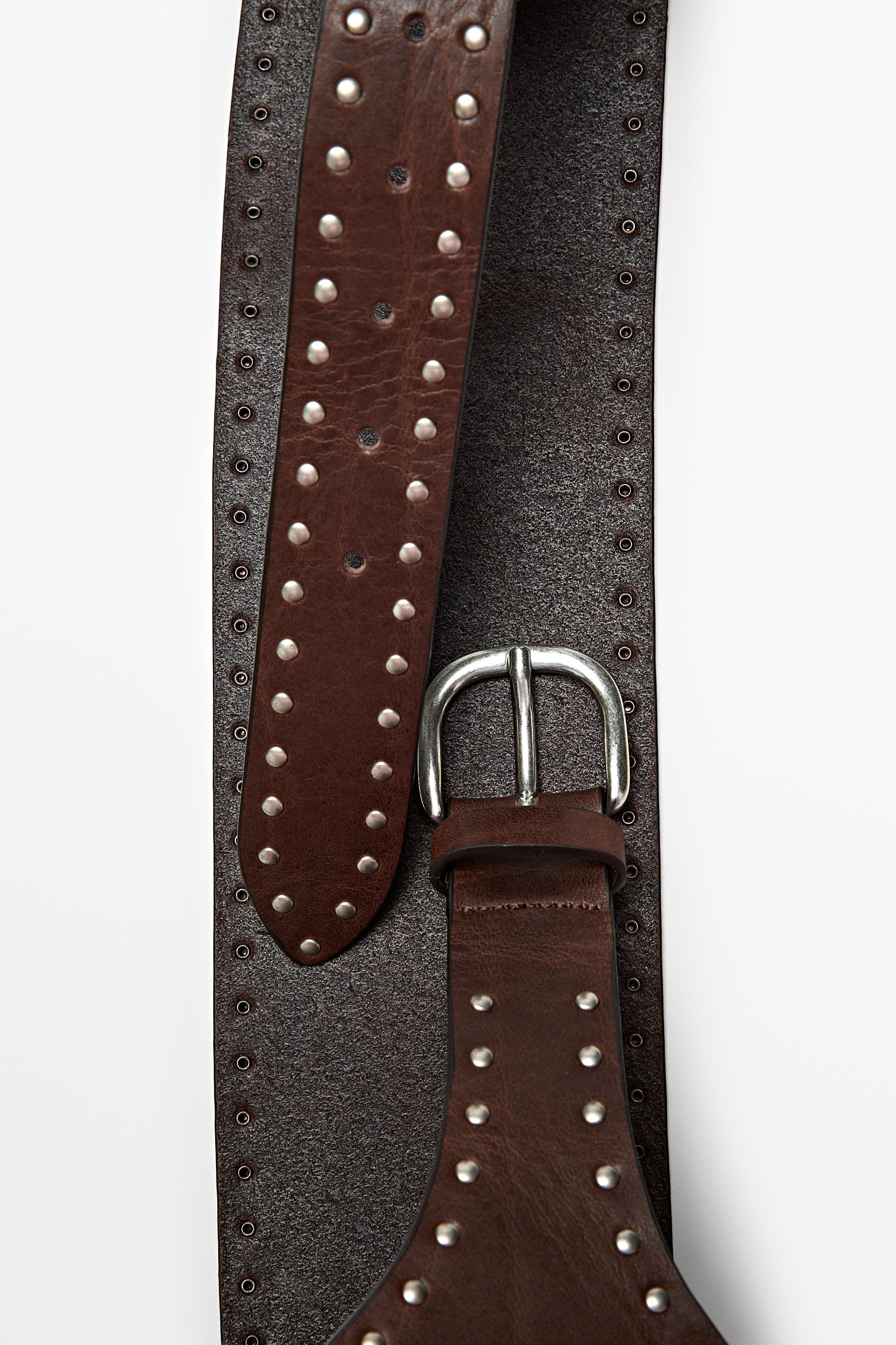 Nappa leather stud belt — BROWN