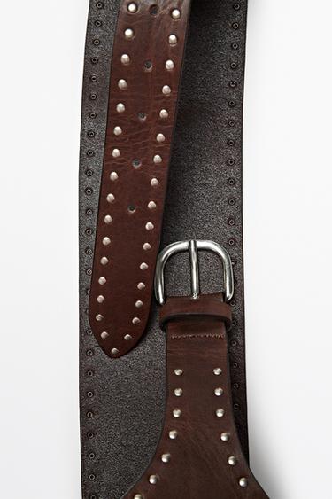 Nappa leather stud belt — BROWN 3