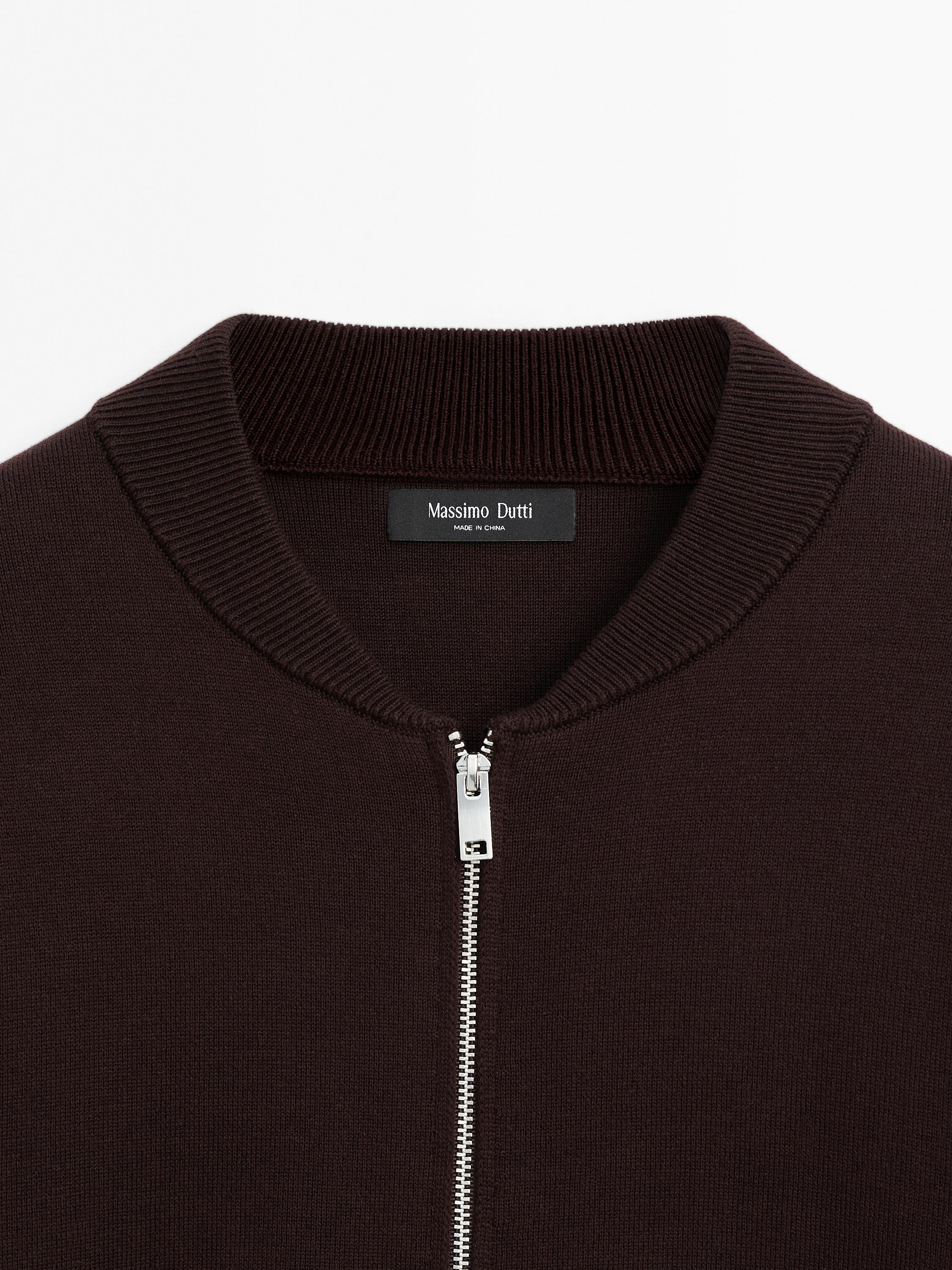 Cotton blend zip-up knit cardigan
