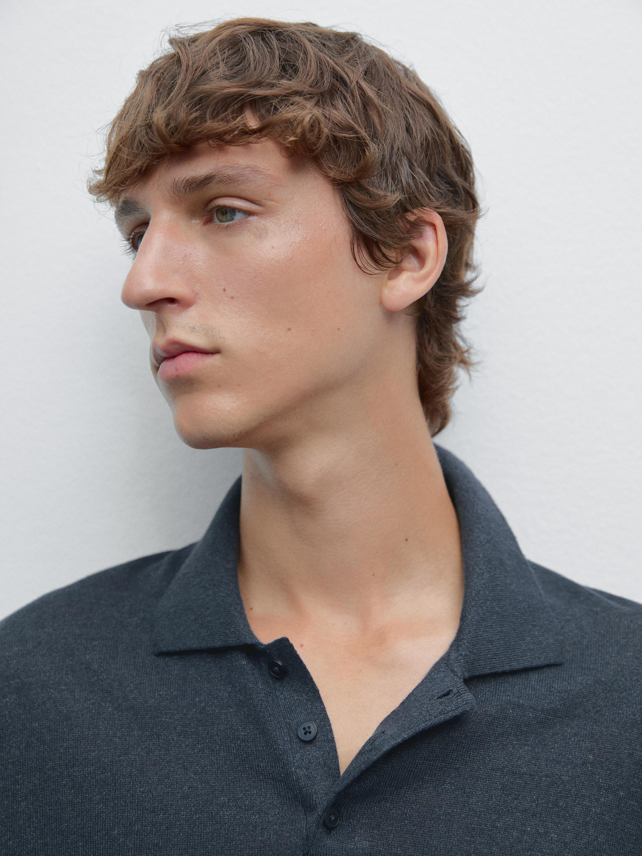 Trikot-Poloshirt aus Leinenmischgewebe