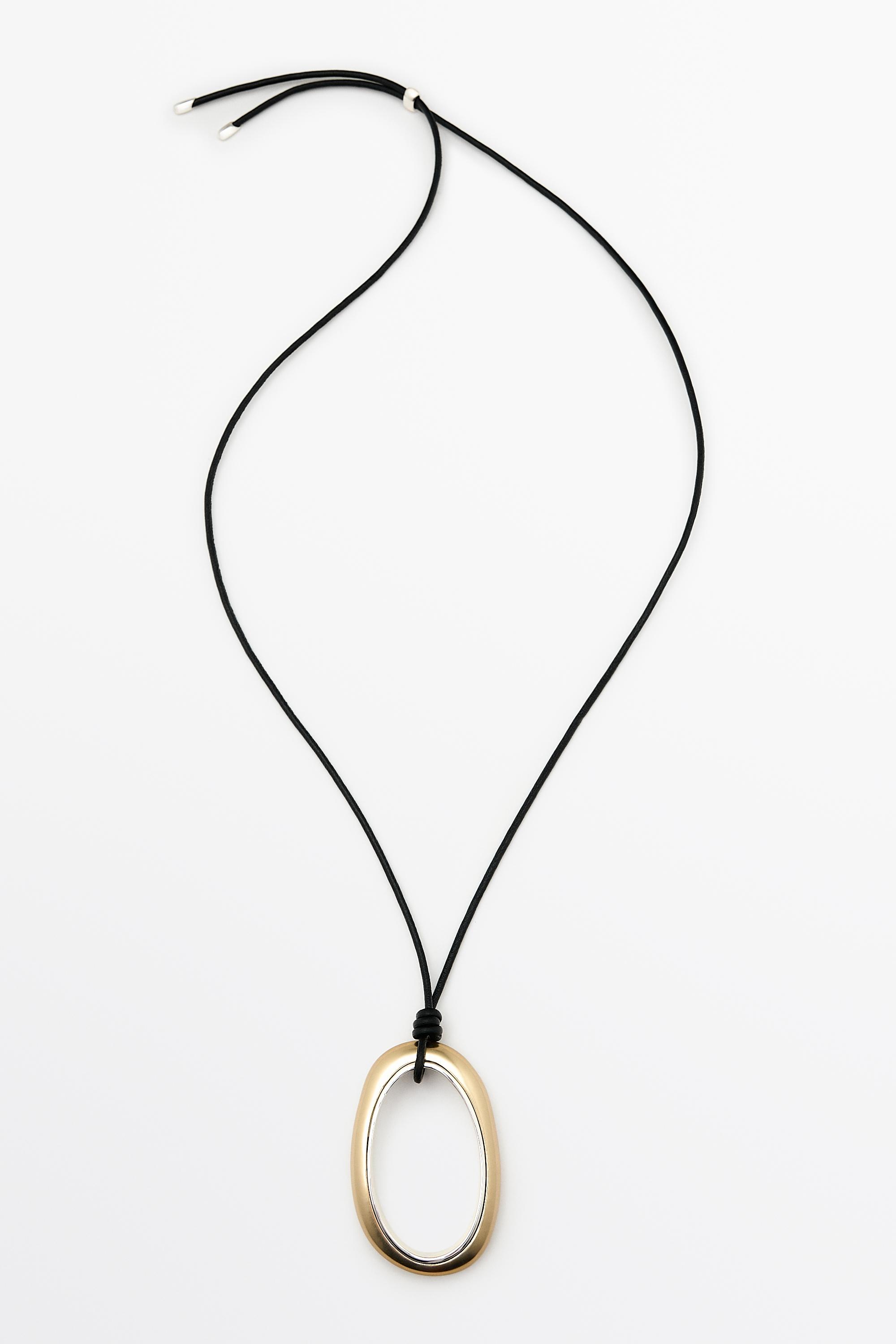 Leather cord necklace with oval pendant — GOLDEN
