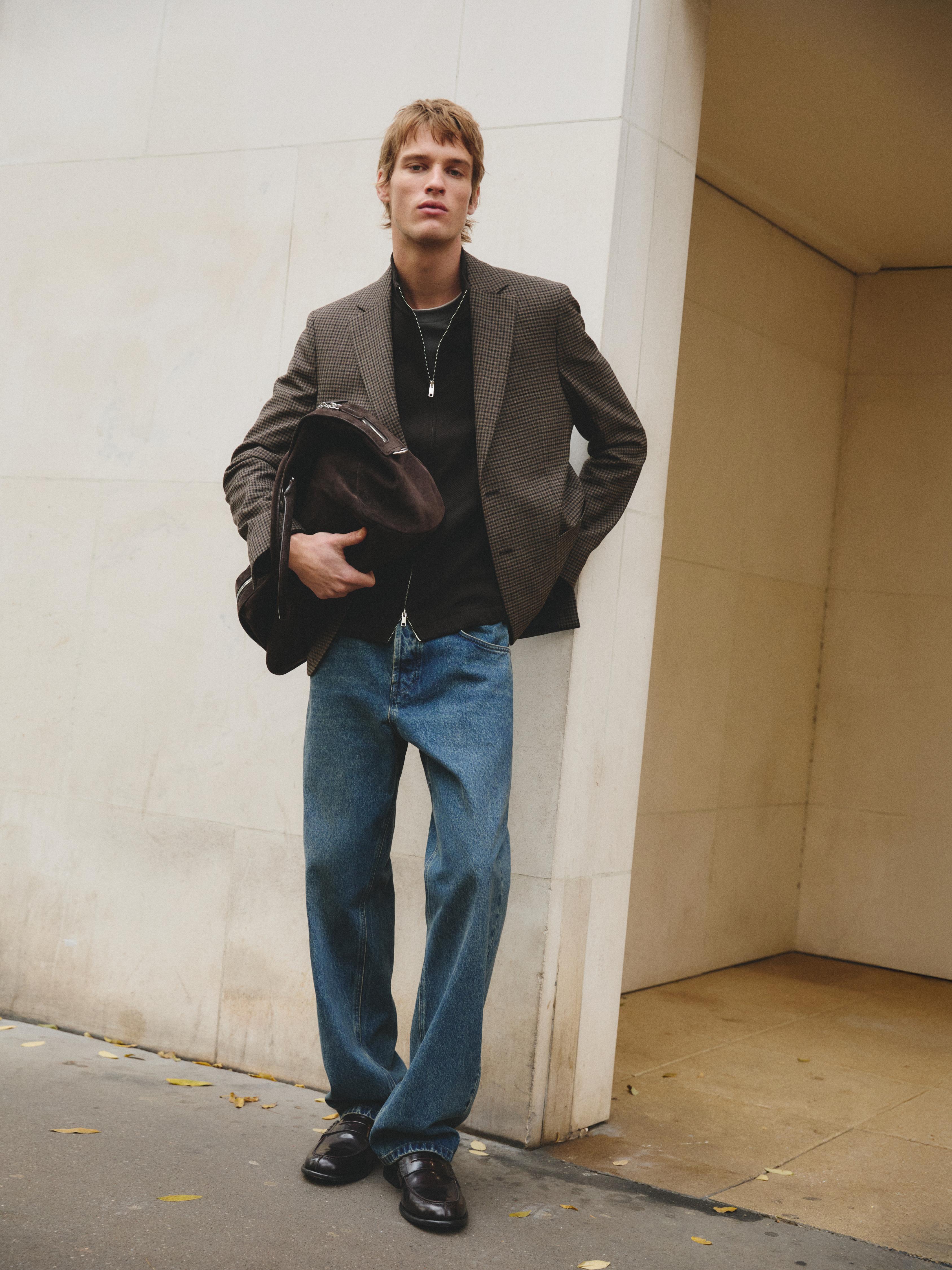100% wool tailored check blazer — BROWN