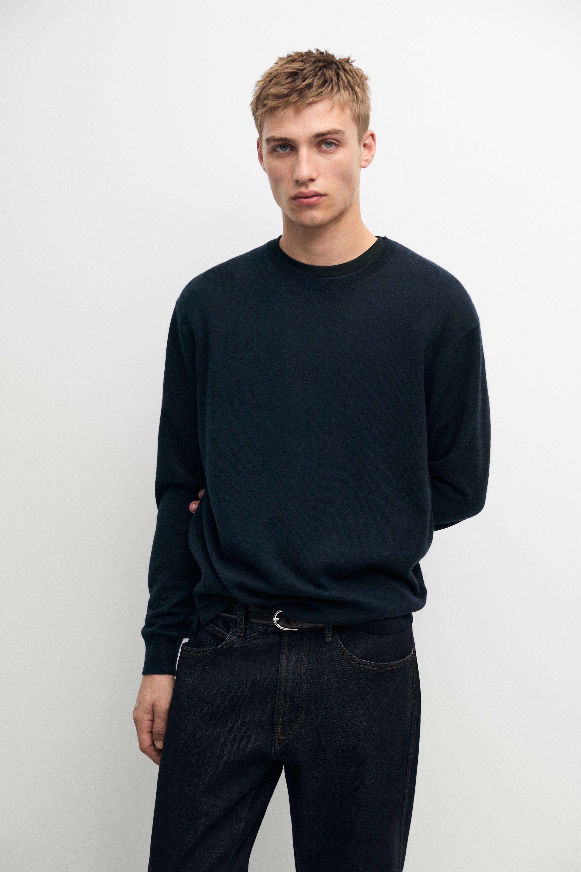 100% cashmere ribbed knit sweater — NAVY BLUE