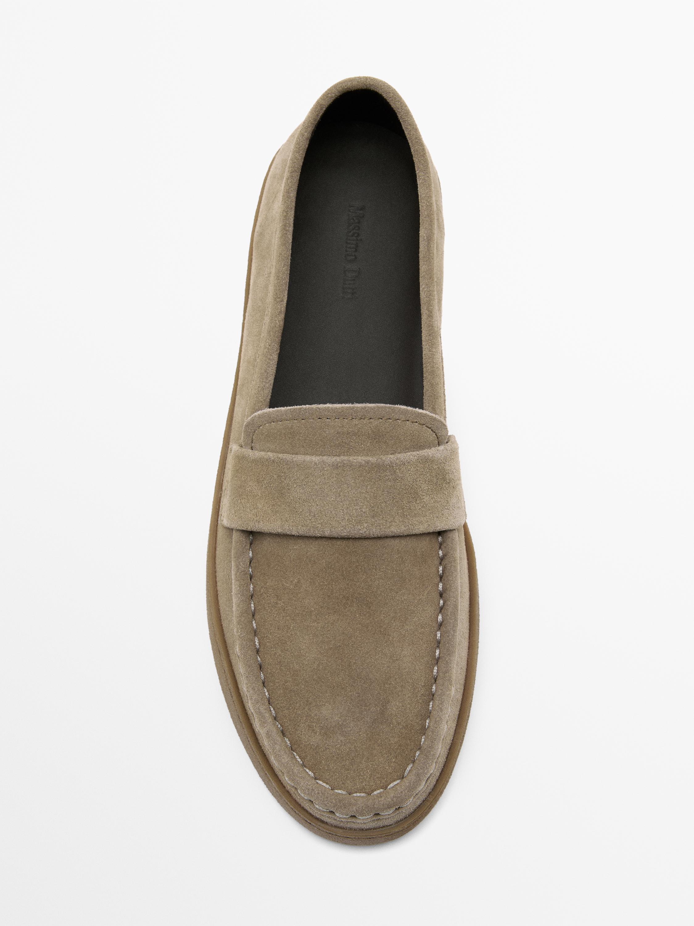 Split leather loafers with caramel sole — SAND
