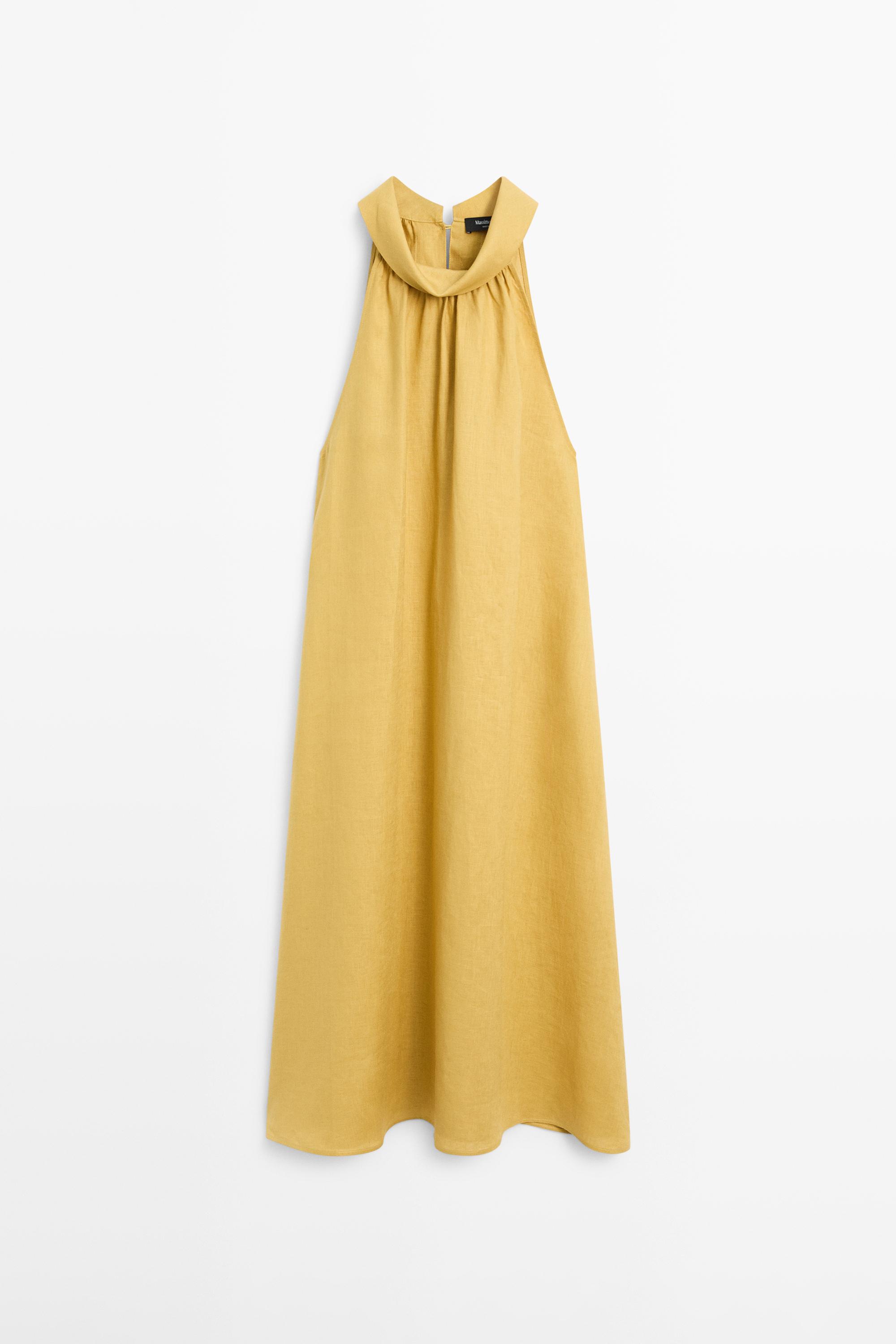 Gaun leher halter panjang linen 100%