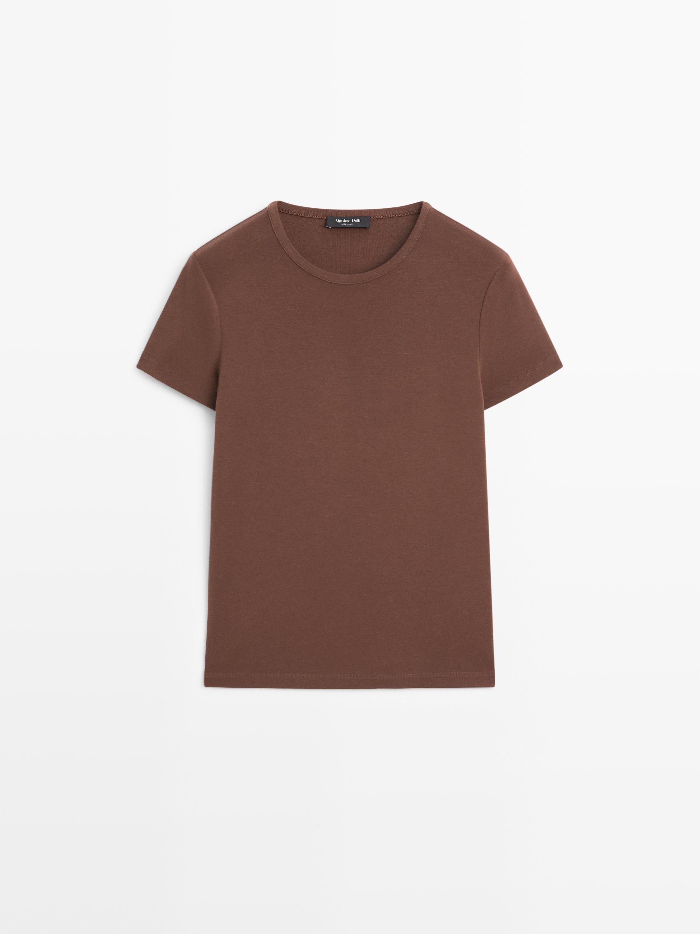 Lyocell blend short sleeve T-shirt — BROWN