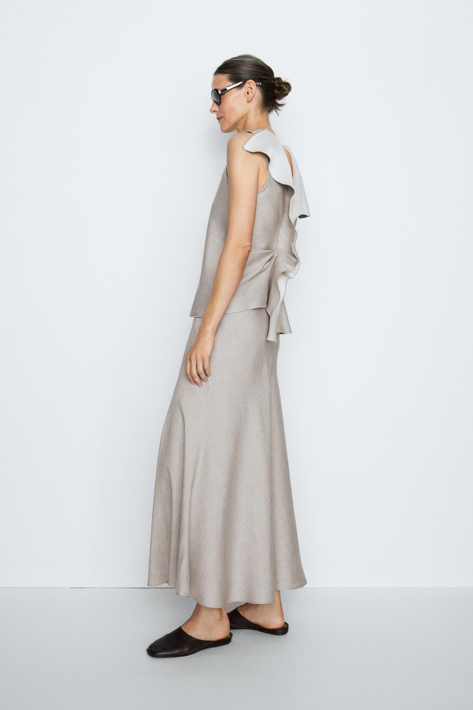 STUDIO Ruffle-detail flowing top — STONE