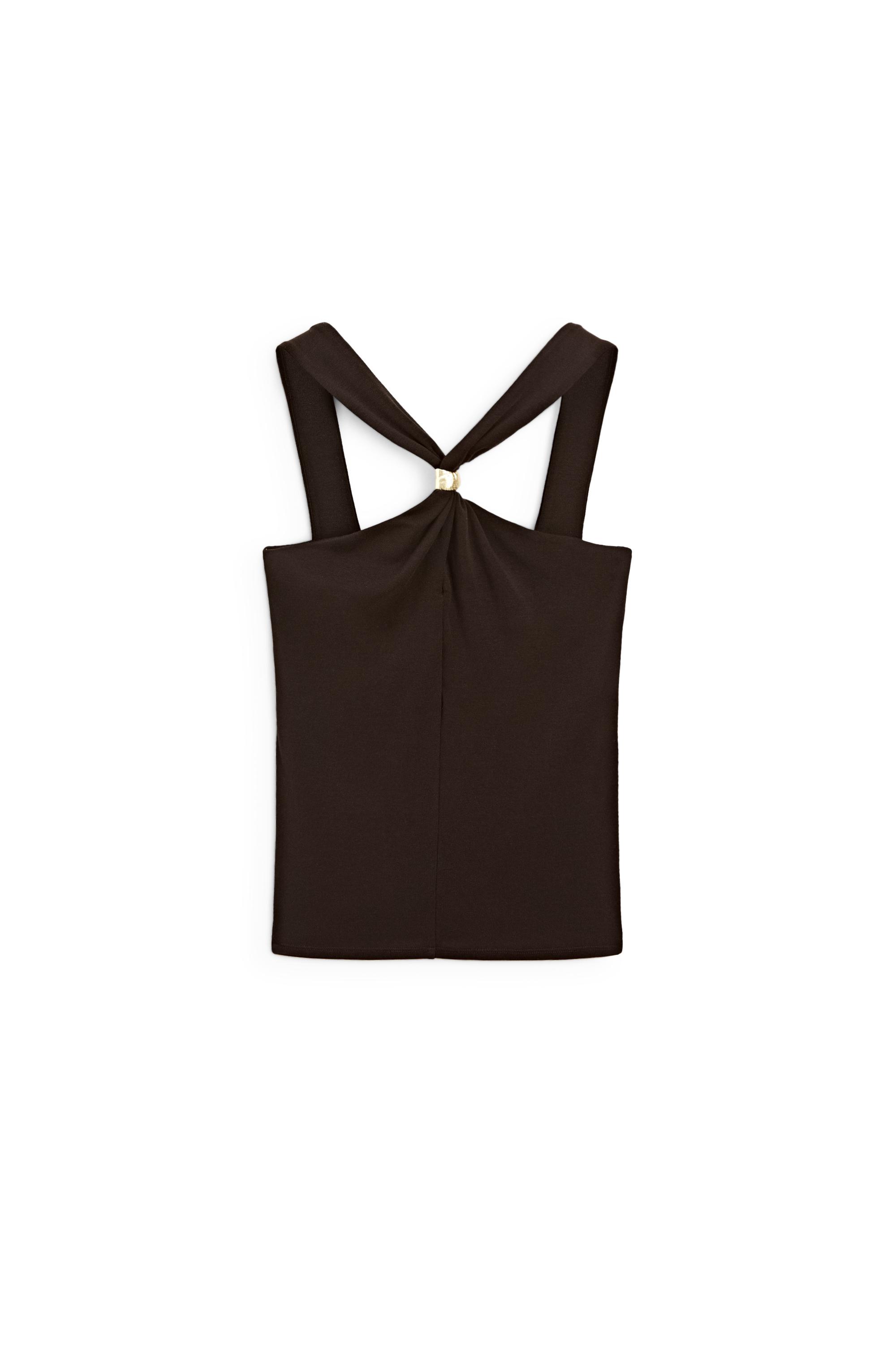 Halter top with jewel straps — BROWN