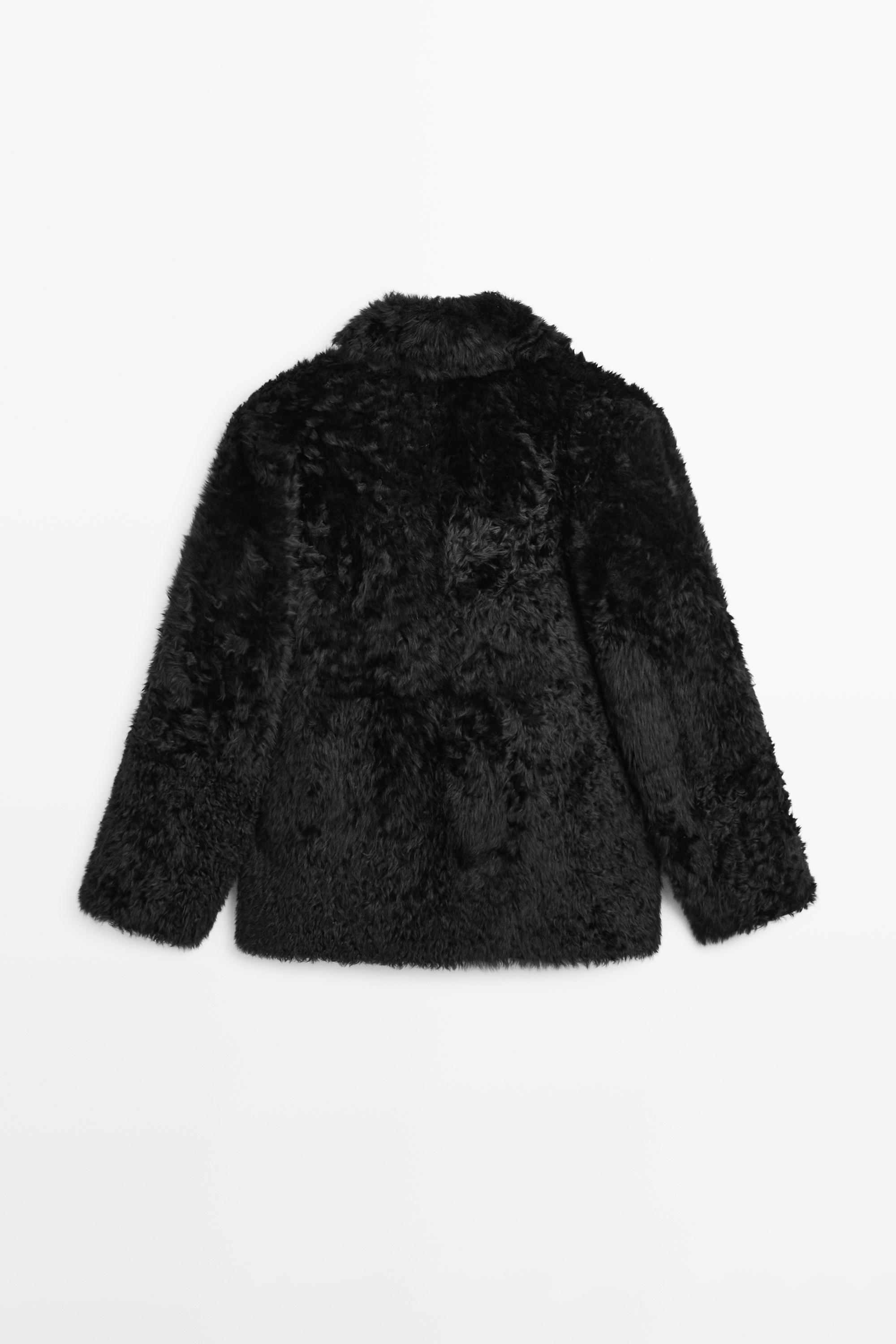 Sheepskin leather coat with lapel collar - STUDIO — BLACK