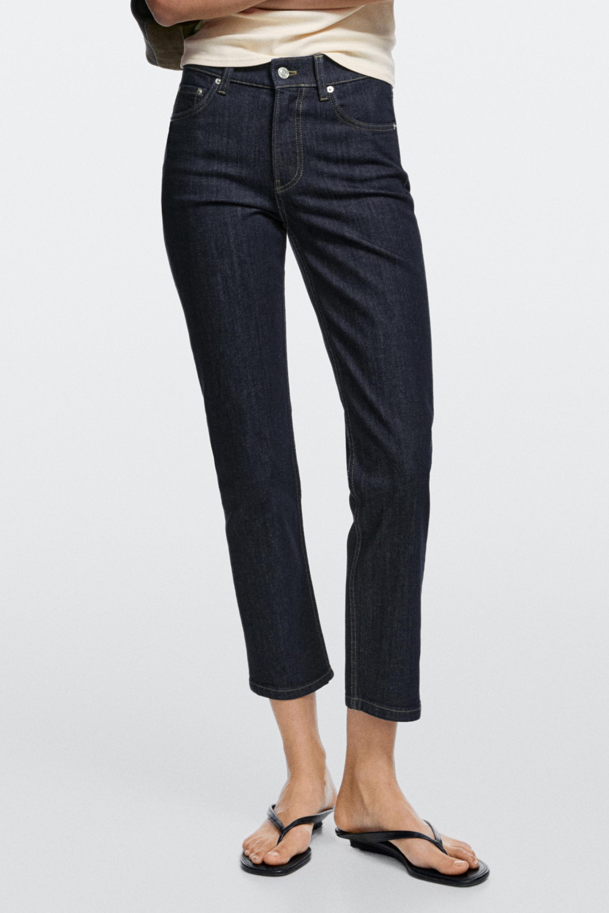 Mid-waist slim fit cropped jeans — DARK BLUE