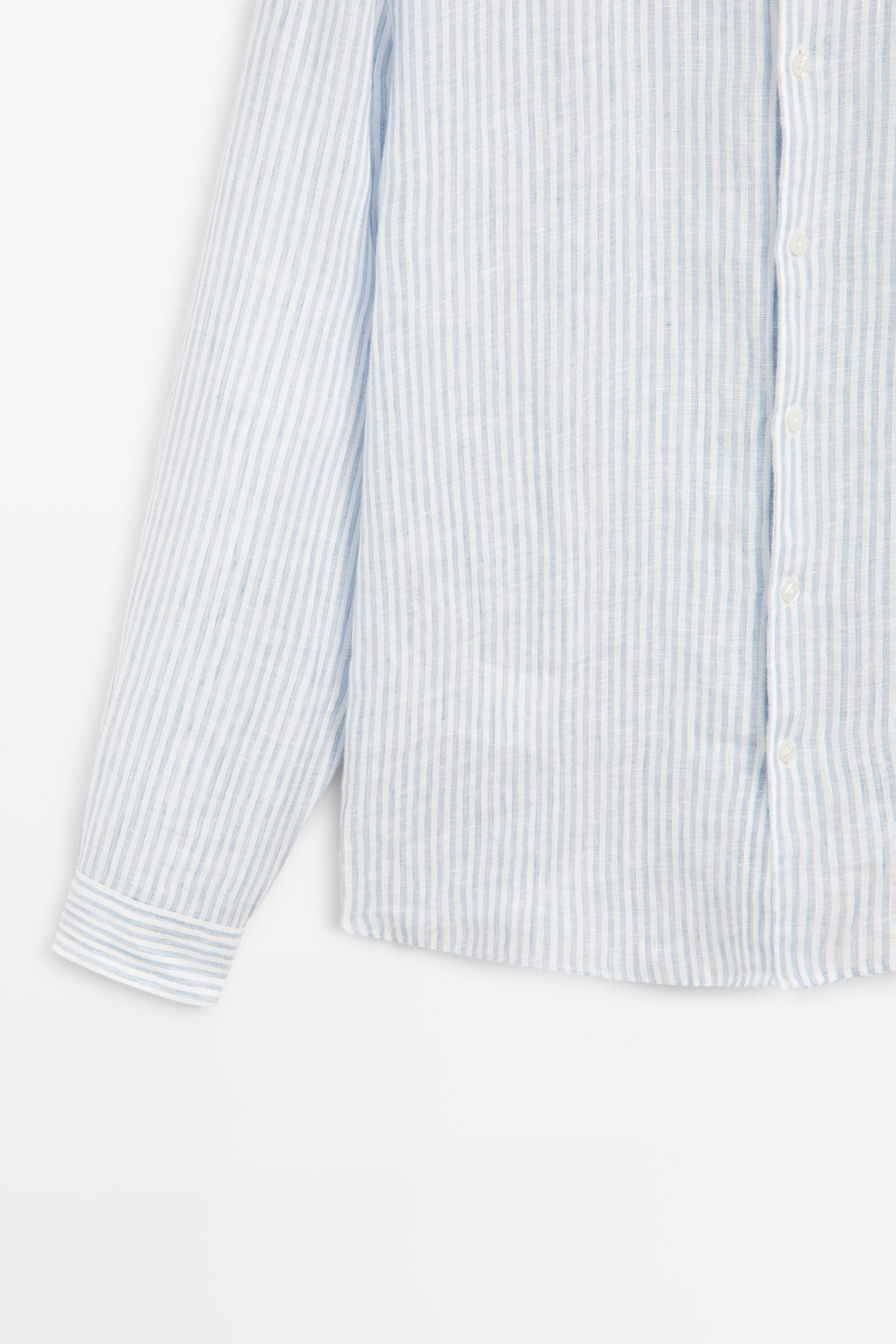 100% linen regular fit striped shirt — Sky blue