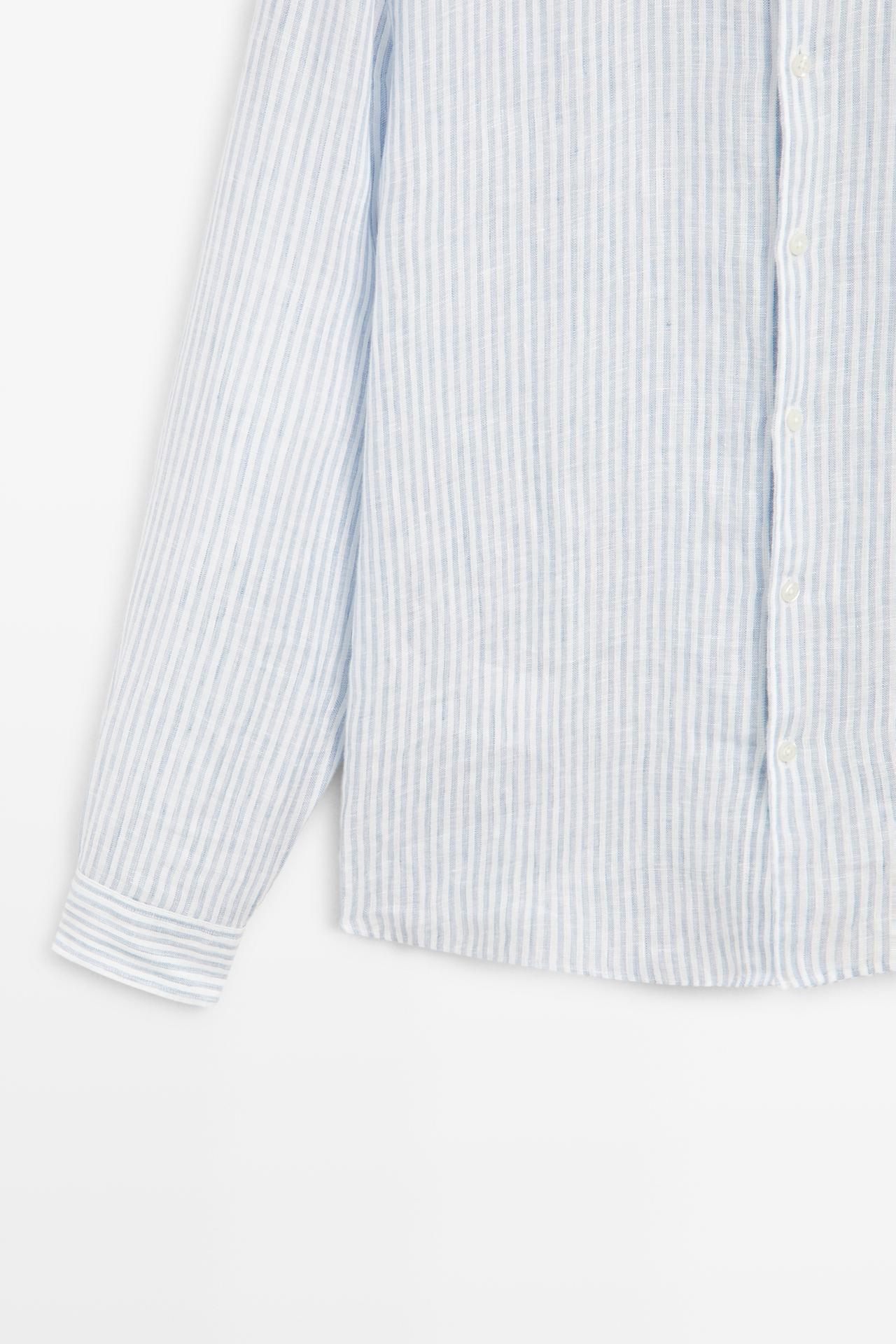 100% linen regular fit striped shirt — Sky blue