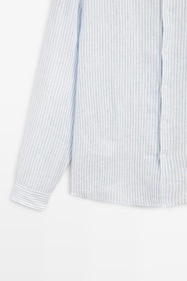 100% linen regular fit striped shirt — Sky blue 7