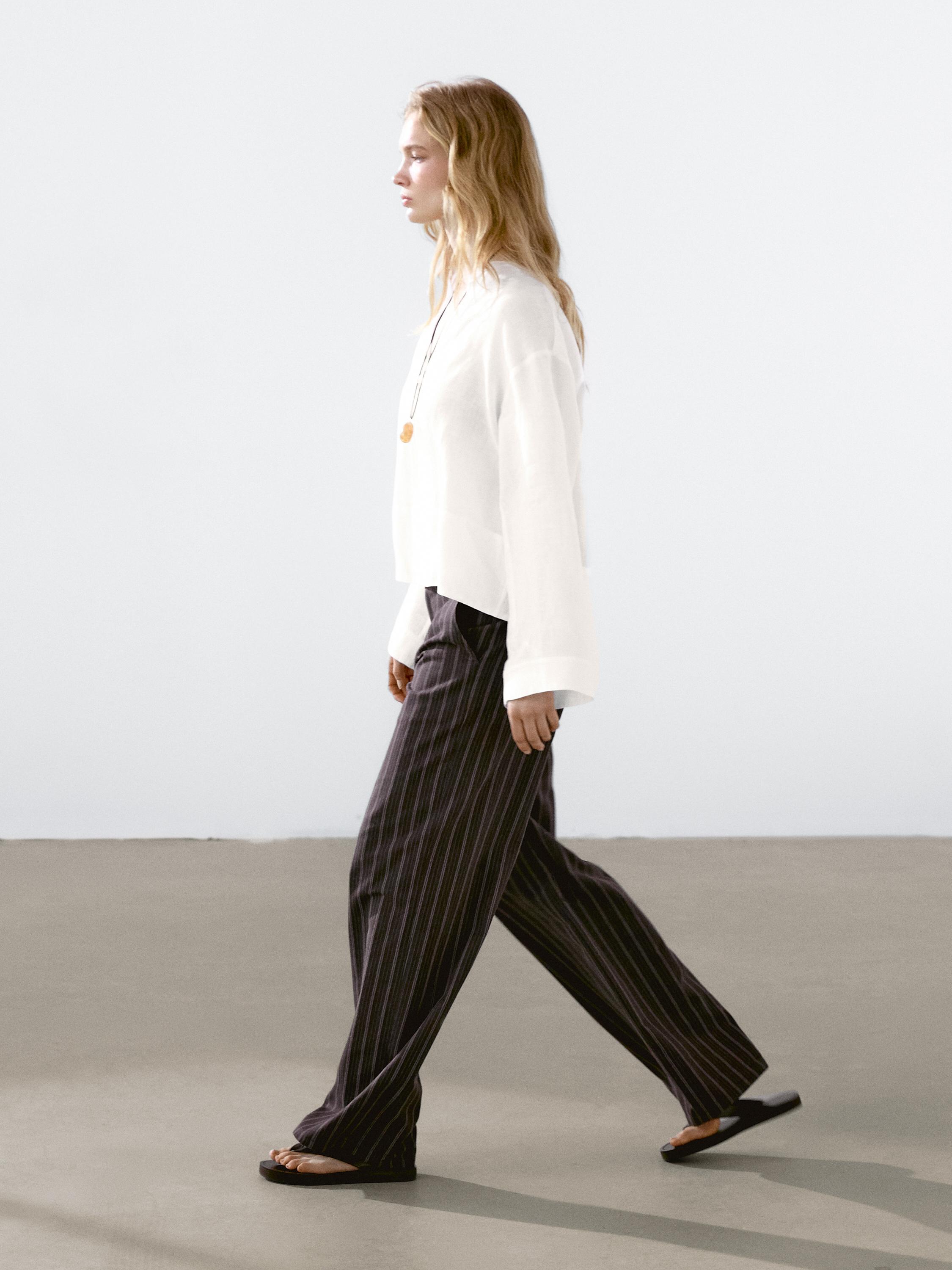 Chemisier à col officier ouvert 100 % lin