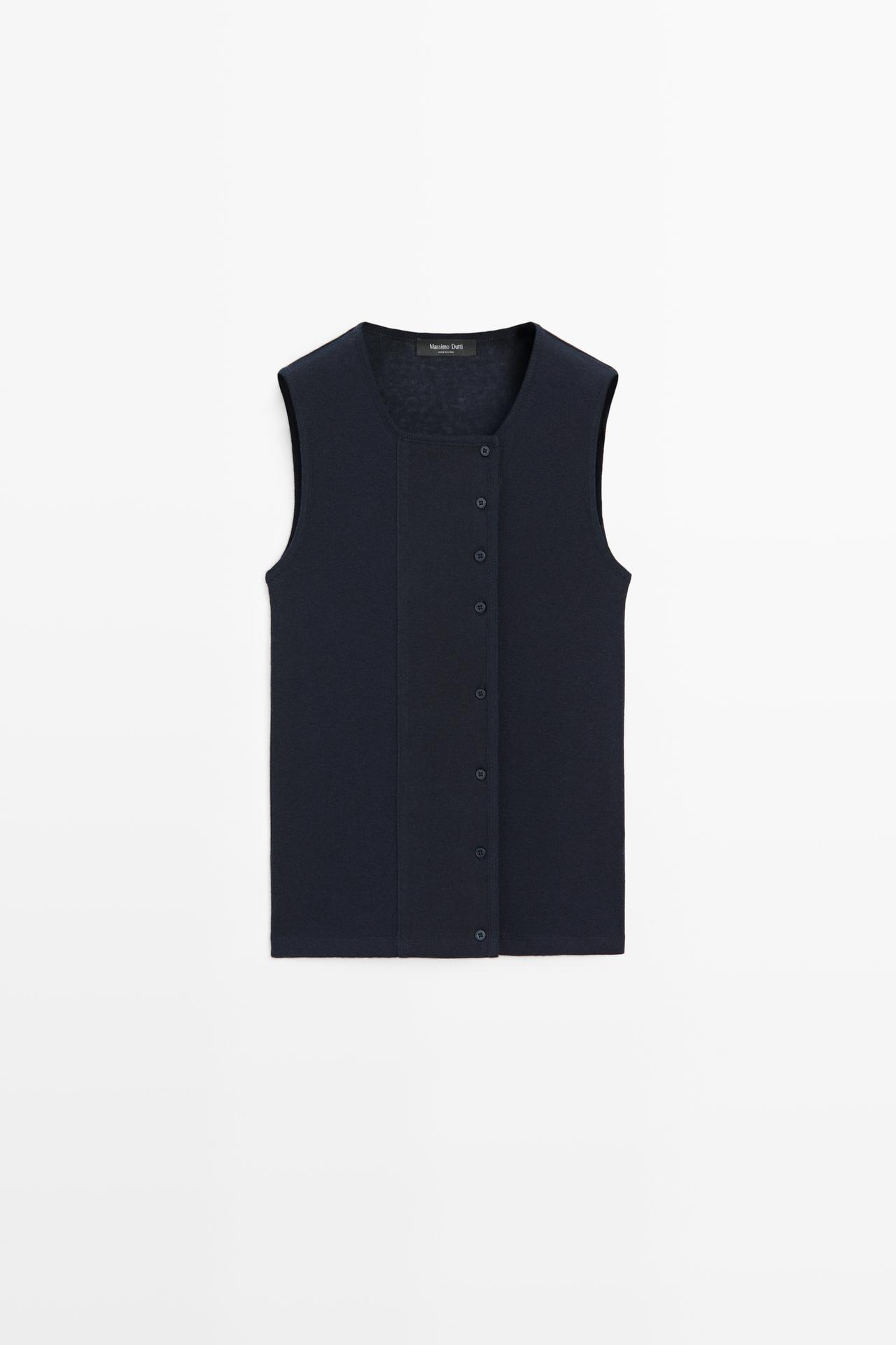 Cotton blend button placket T-shirt — NAVY BLUE