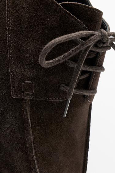 Stitched split suede leather shoe — BROWN 5
