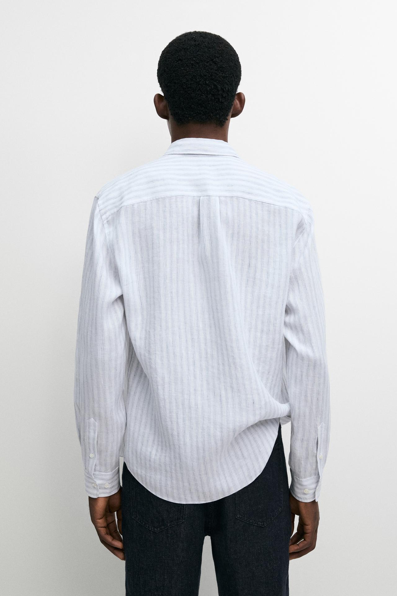 Extra-fine 100% linen striped shirt — Sky blue