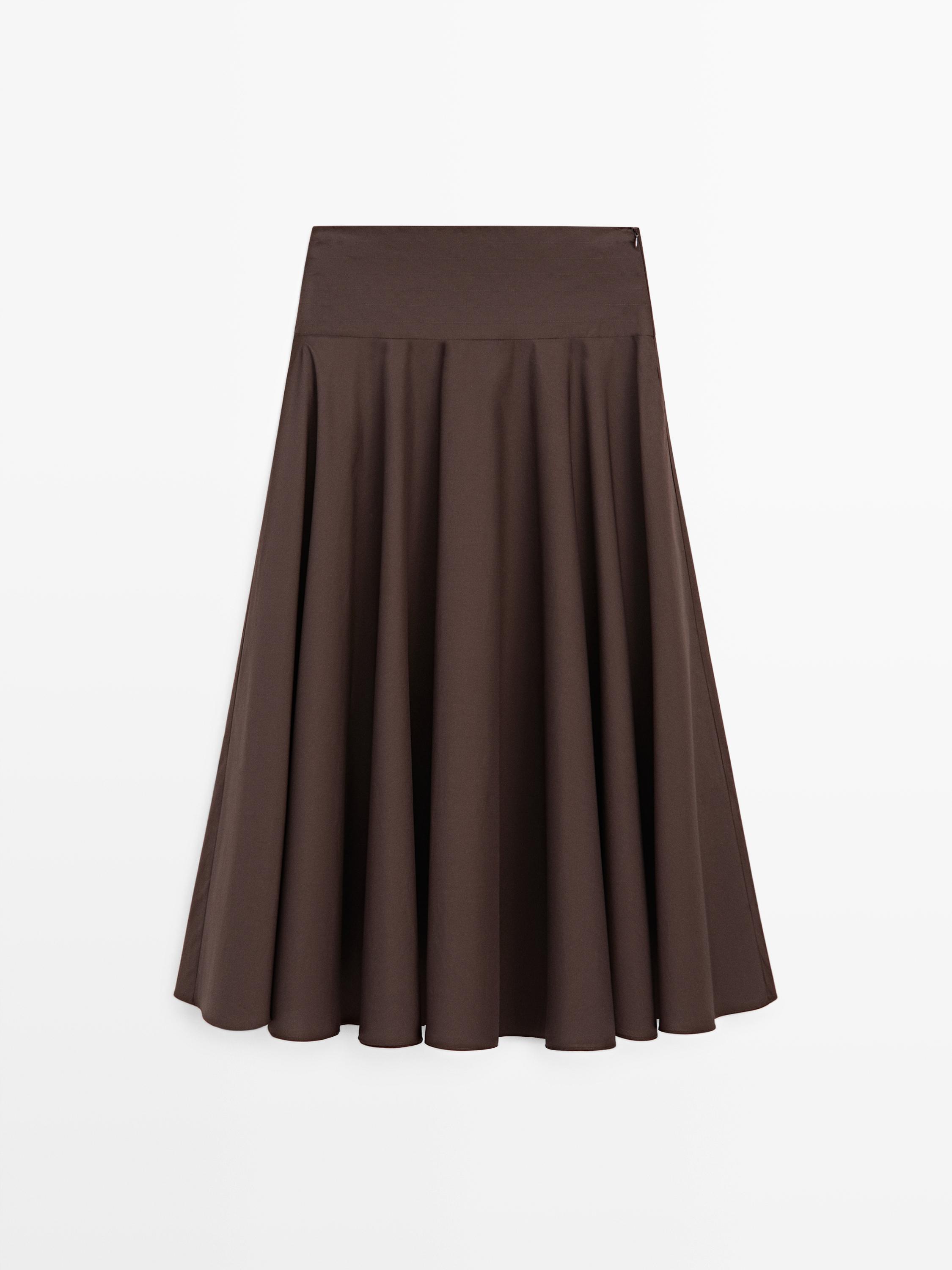 Midi skirt with sash belt and seam details — BROWN