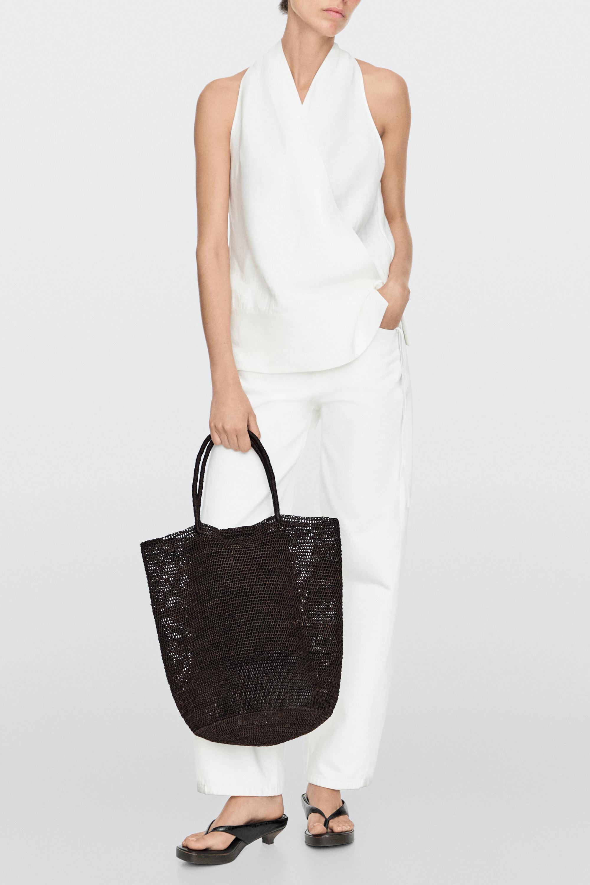 Raffia bucket tote bag — BROWN