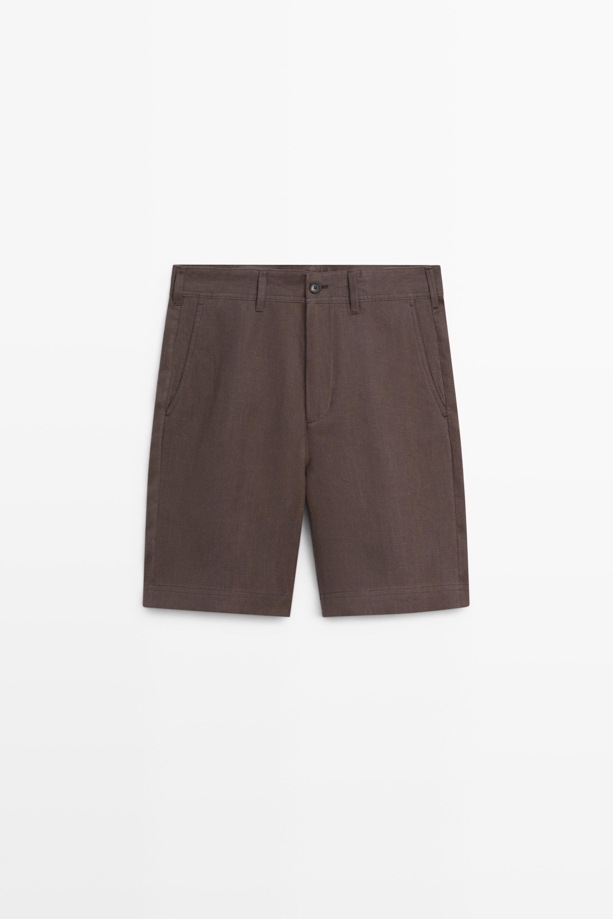 100% linen short Bermuda shorts — BROWN