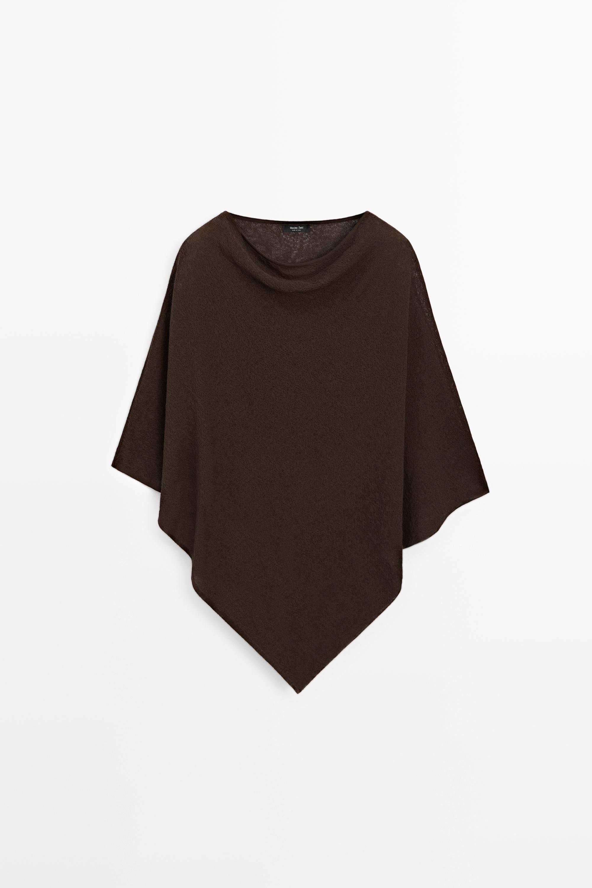 Asymmetric cotton cape — BROWN