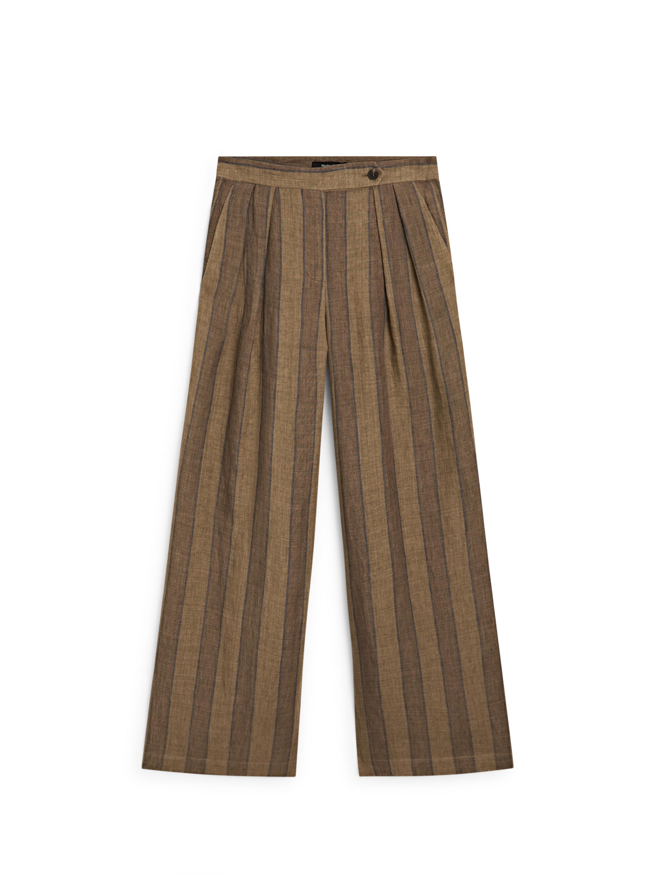 Keten çizgili geniş paça pantolon