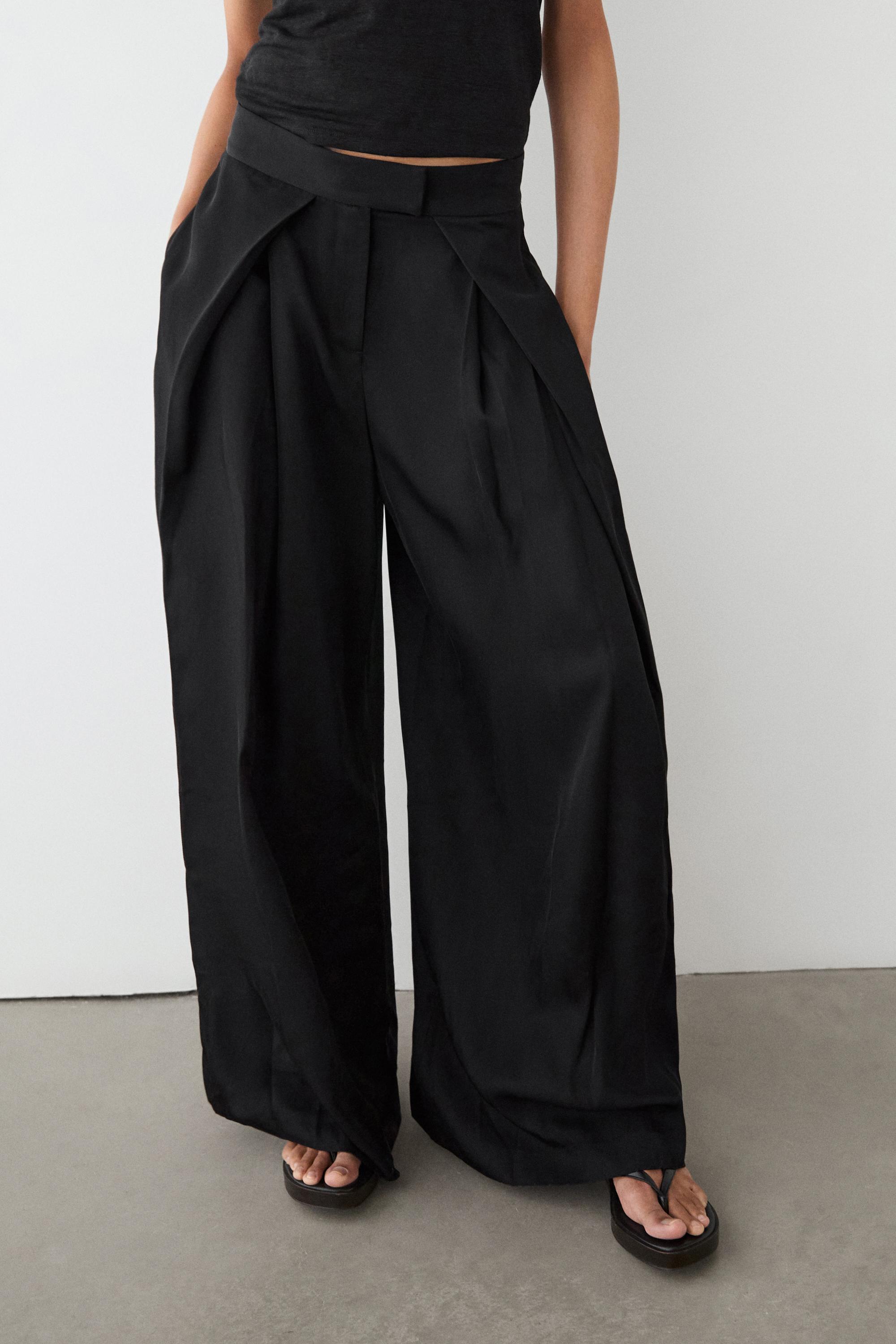 Satin trousers with darts — BLACK