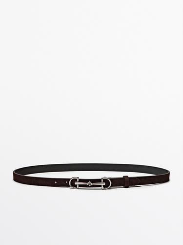 Nubuck leather equestrian belt — BROWN 1